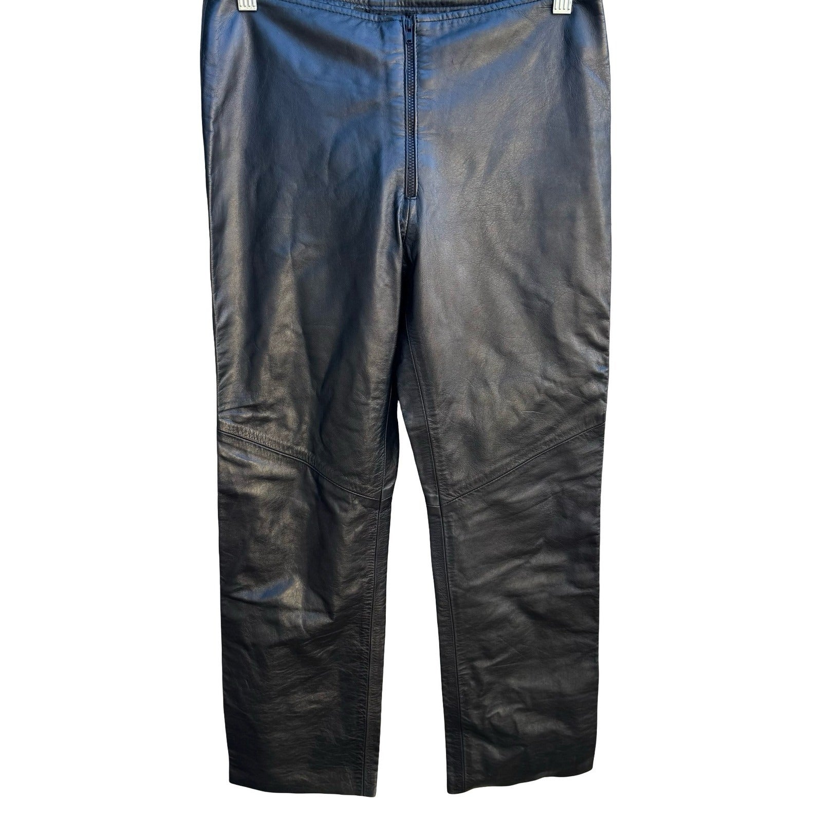 Sheri Bodell Y2K Moto Biker Edgy Rocker Goth Black Leather Straight Leg Pants