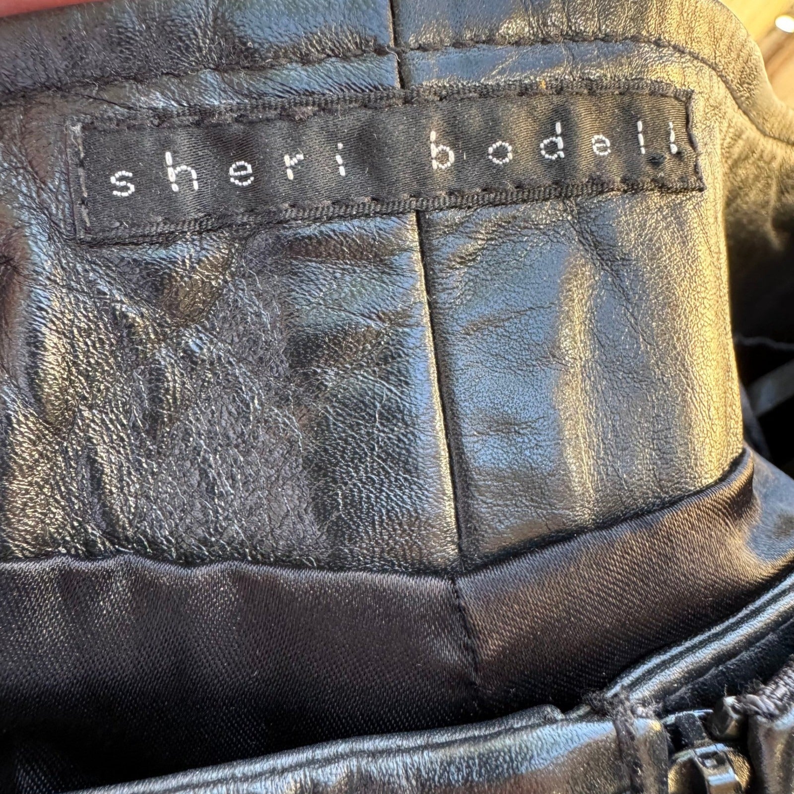 Sheri Bodell Y2K Moto Biker Edgy Rocker Goth Black Leather Straight Leg Pants