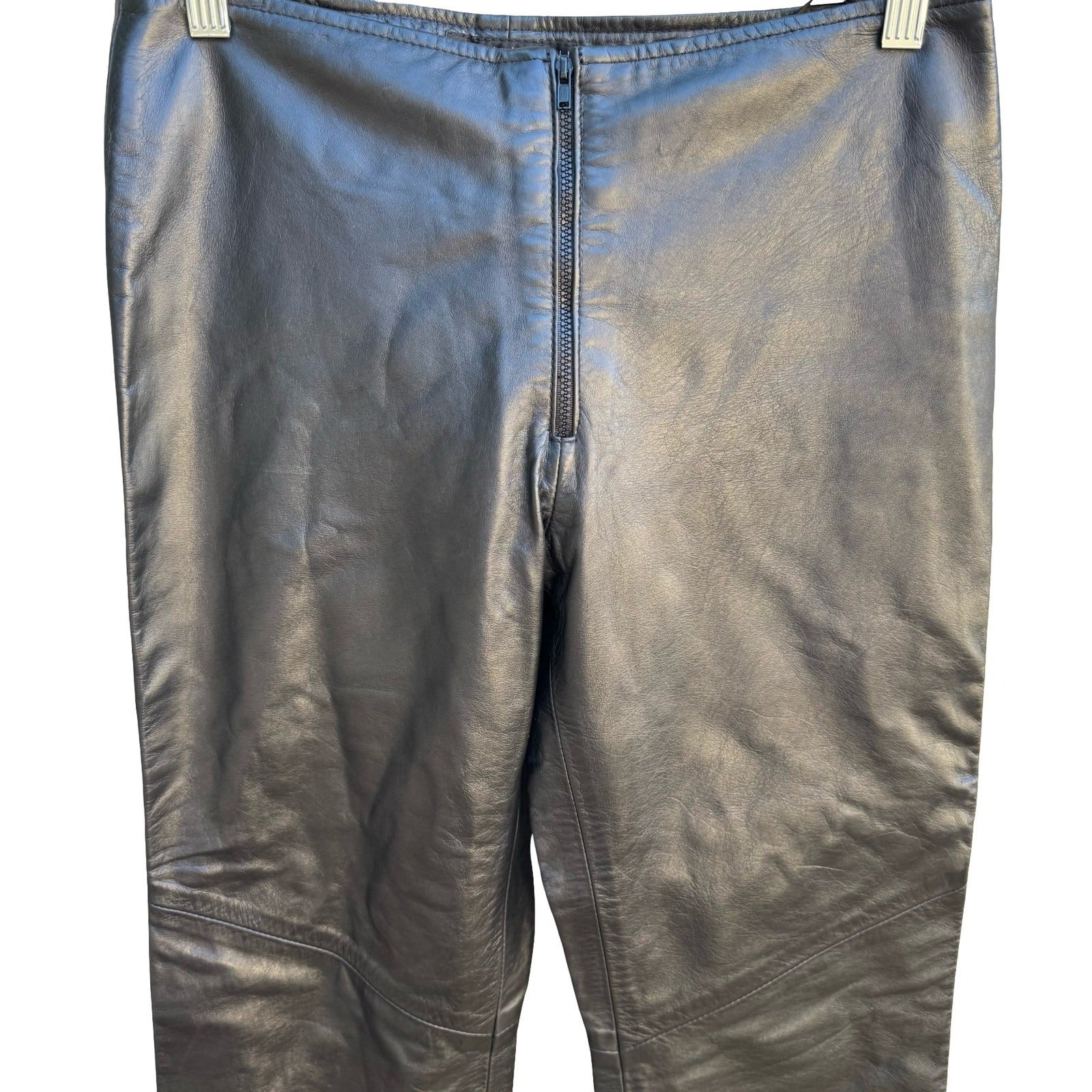Sheri Bodell Y2K Moto Biker Edgy Rocker Goth Black Leather Straight Leg Pants
