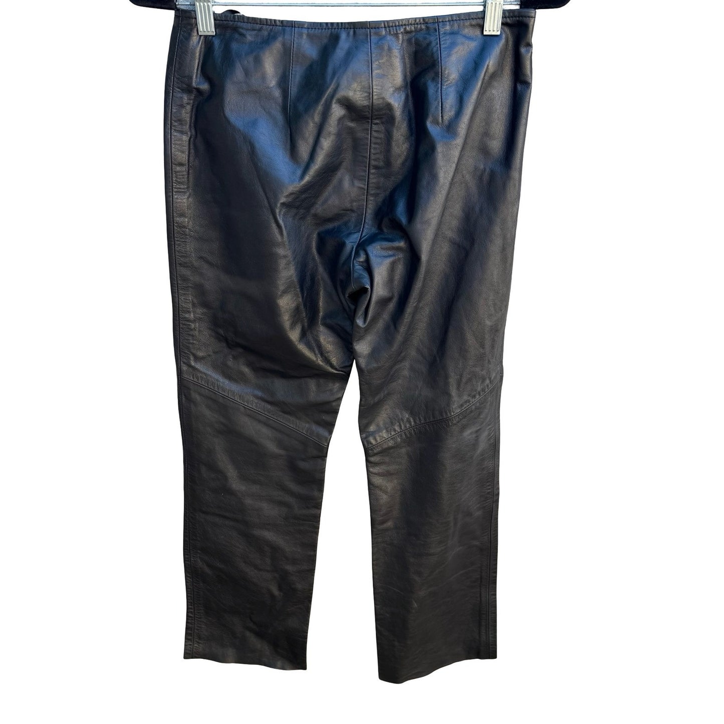 Sheri Bodell Y2K Moto Biker Edgy Rocker Goth Black Leather Straight Leg Pants