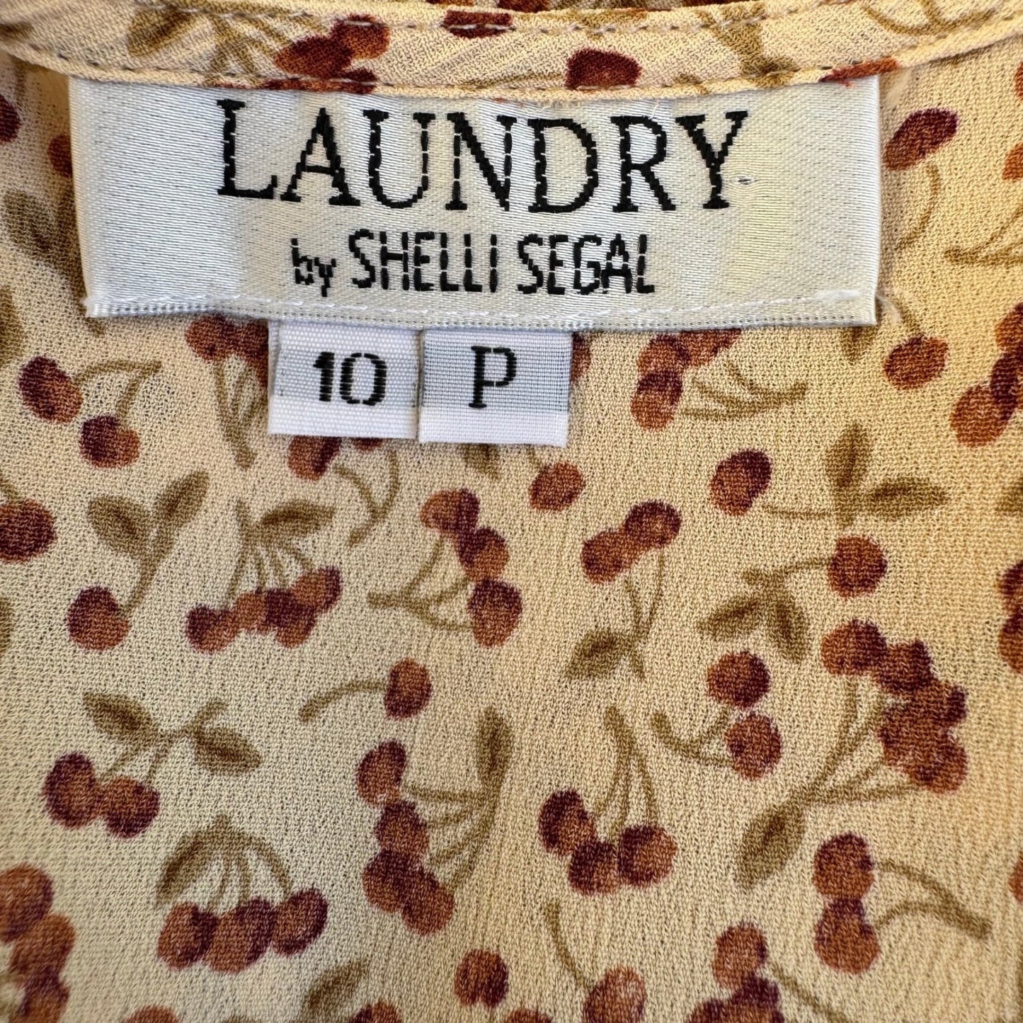 Laundry Shelli Segal Vintage 90s Cherry Print Pinup Coquette Midi Tea Dress 10P