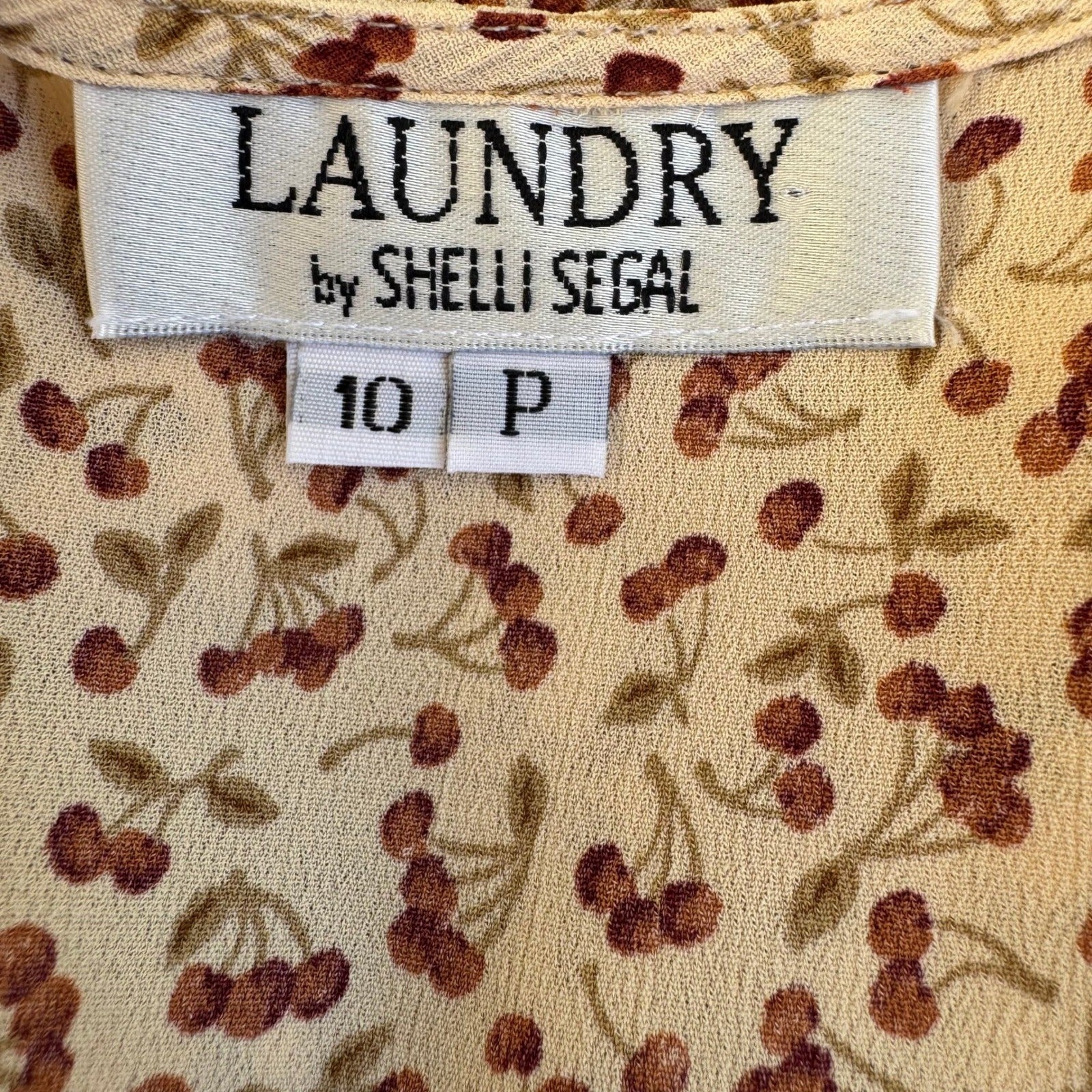 Laundry Shelli Segal Vintage 90s Cherry Print Pinup Coquette Midi Tea Dress 10P