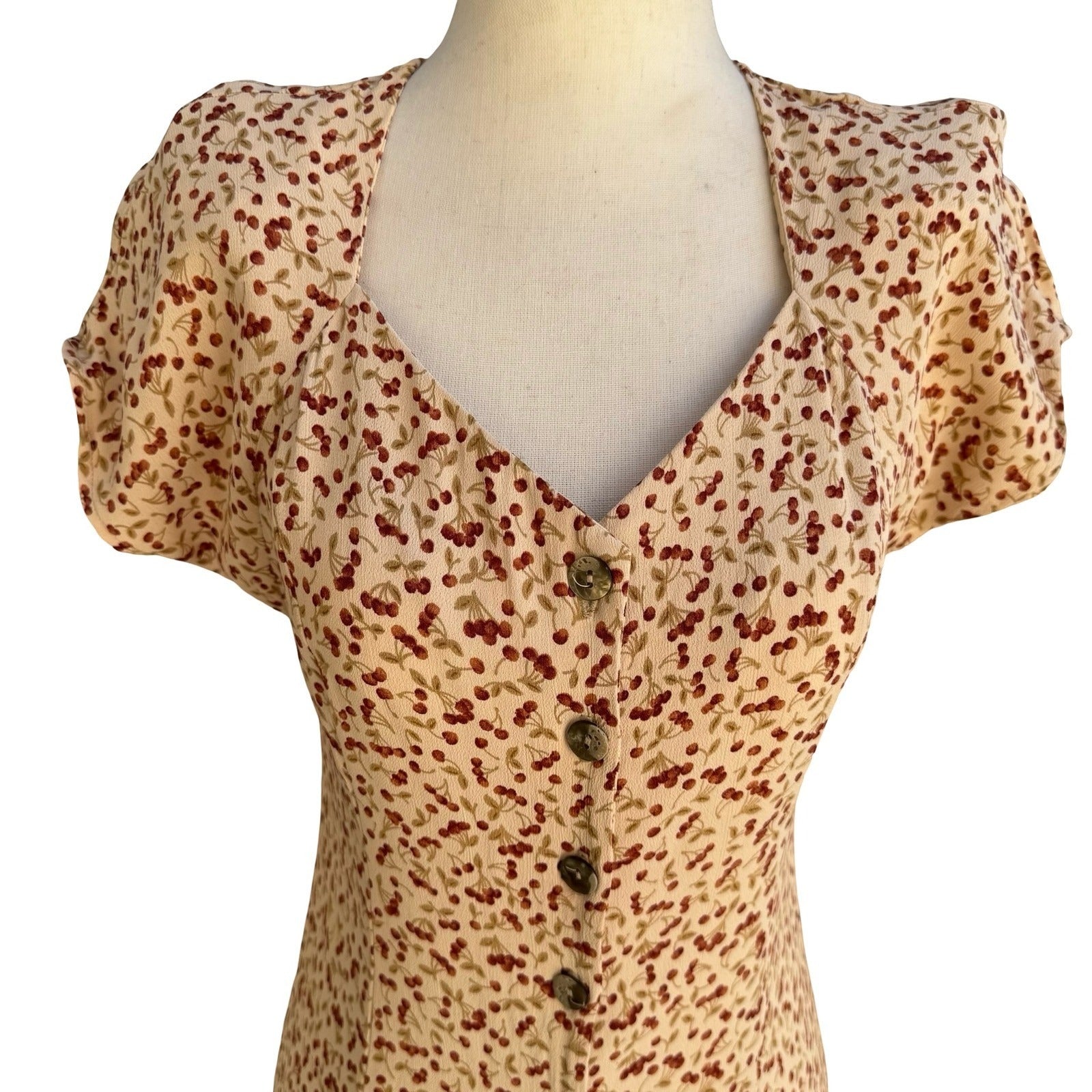 Laundry Shelli Segal Vintage 90s Cherry Print Pinup Coquette Midi Tea Dress 10P