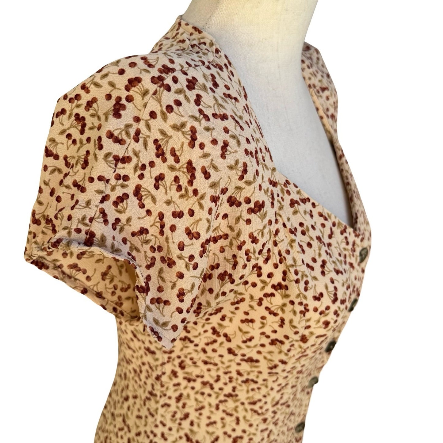 Laundry Shelli Segal Vintage 90s Cherry Print Pinup Coquette Midi Tea Dress 10P