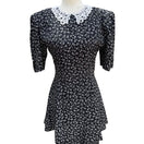 Switch RJ Stevens Vintage 80s Black Floral Lace Collar Tiered Skirt Womens Dress 4 2 image