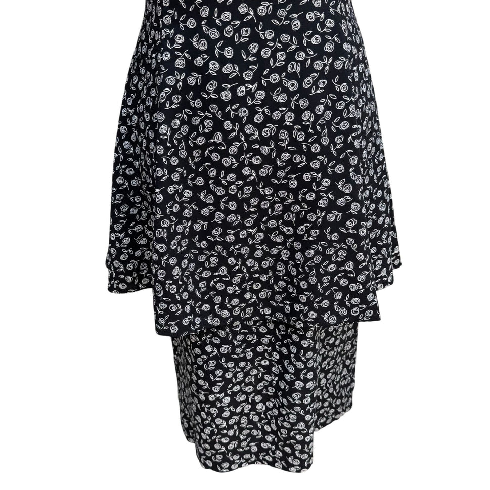 RJ Stevens Vintage 80s Black Floral Lace Collar Tiered Skirt Womens Dress 4