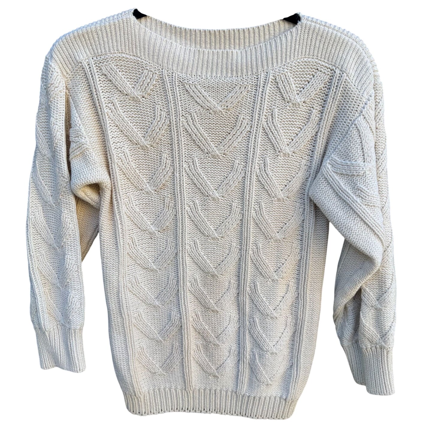 Album By Kenzo Vintage Womens White Chunky Cable Knit Boat Neck Sweater Preppy