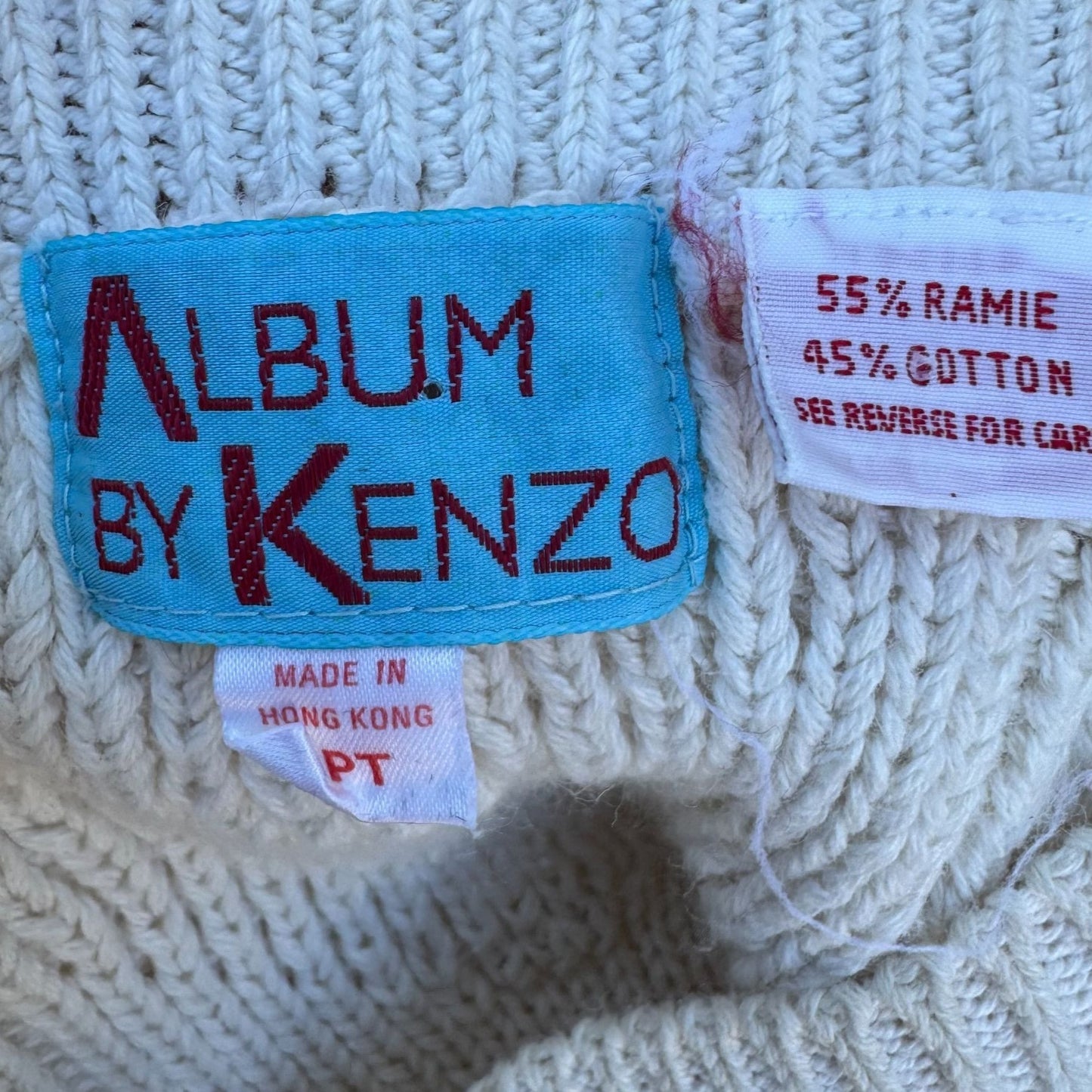 Album By Kenzo Vintage Womens White Chunky Cable Knit Boat Neck Sweater Preppy