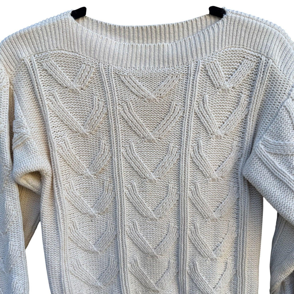 Album By Kenzo Vintage Womens White Chunky Cable Knit Boat Neck Sweater Preppy
