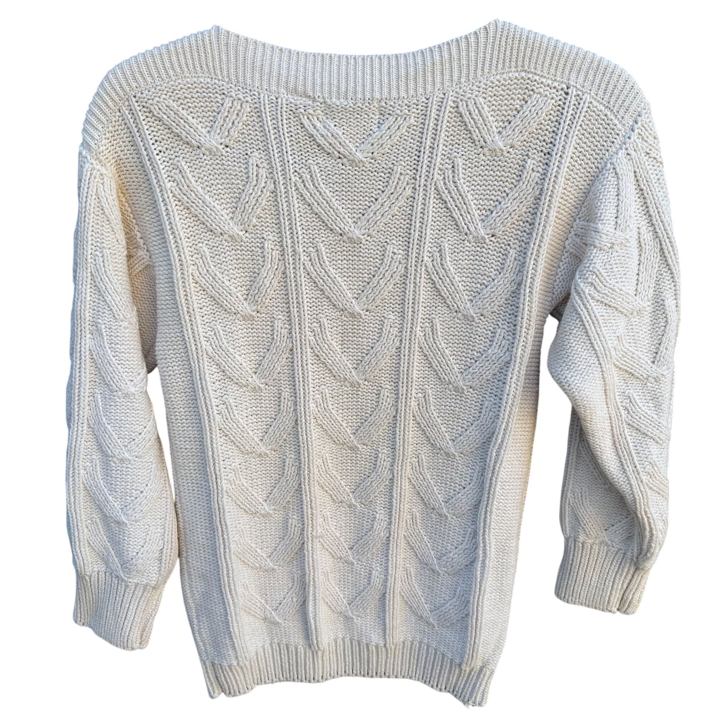 Album By Kenzo Vintage Womens White Chunky Cable Knit Boat Neck Sweater Preppy