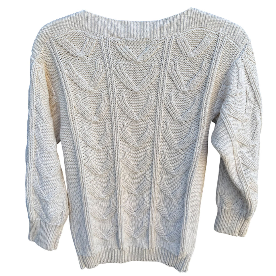 Album By Kenzo Vintage Womens White Chunky Cable Knit Boat Neck Sweater Preppy