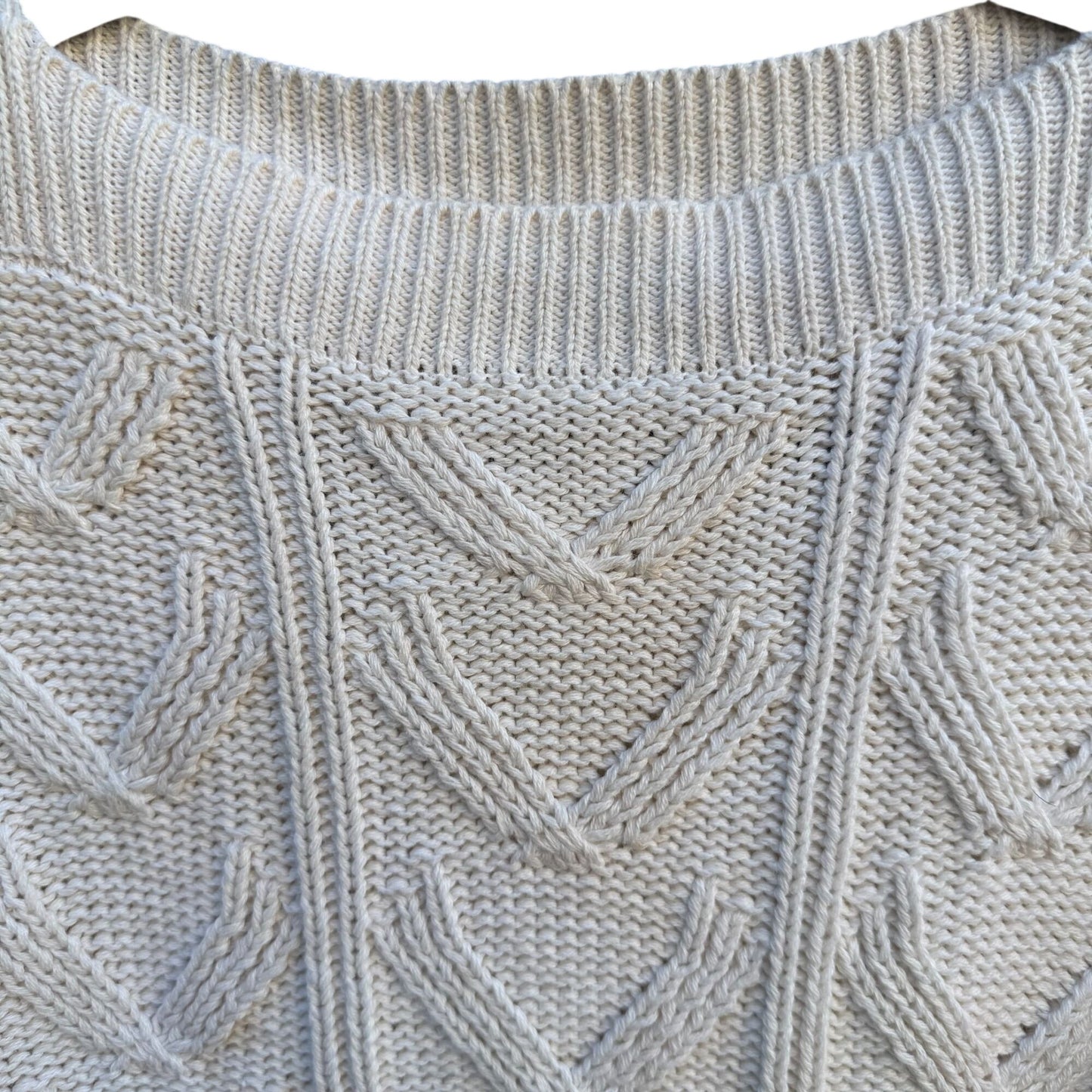 Album By Kenzo Vintage Womens White Chunky Cable Knit Boat Neck Sweater Preppy