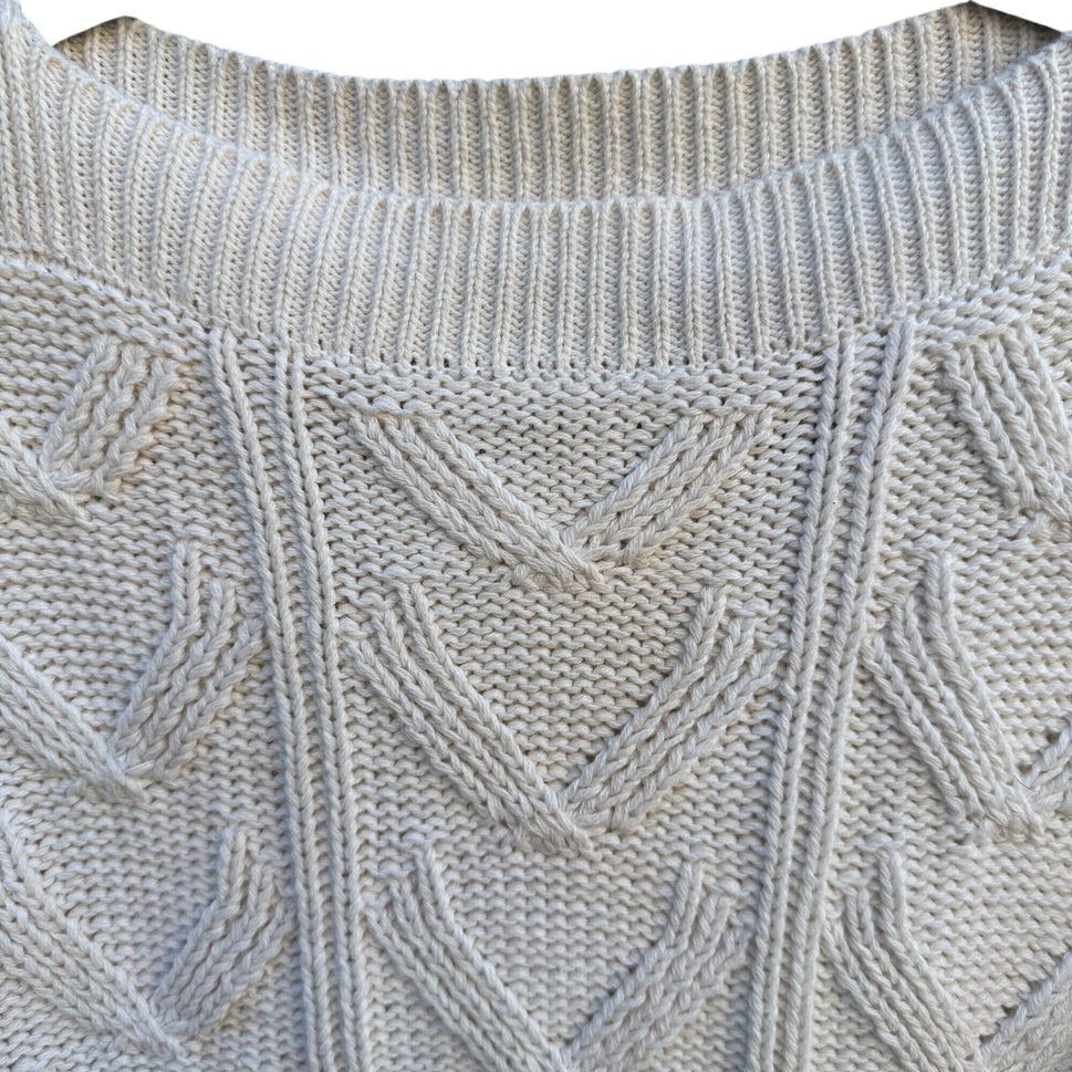 Album By Kenzo Vintage Womens White Chunky Cable Knit Boat Neck Sweater Preppy