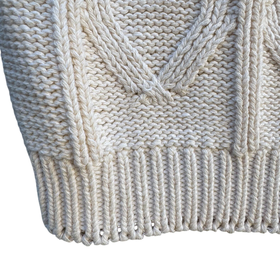 Album By Kenzo Vintage Womens White Chunky Cable Knit Boat Neck Sweater Preppy