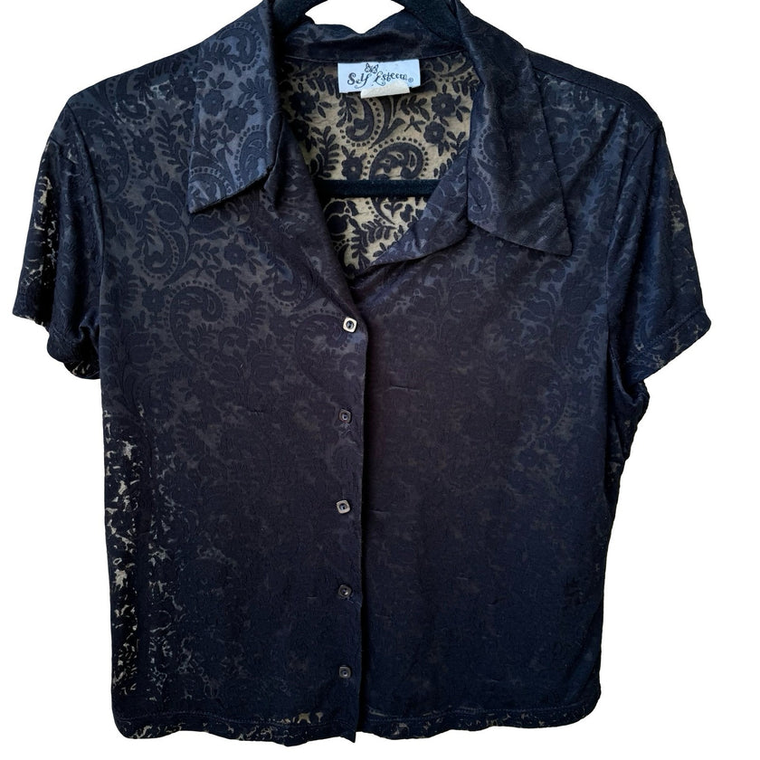 Self Esteem Vintage 90s Y2K Burnout Paisley Devore Sheer Gothic Grunge Shirt L