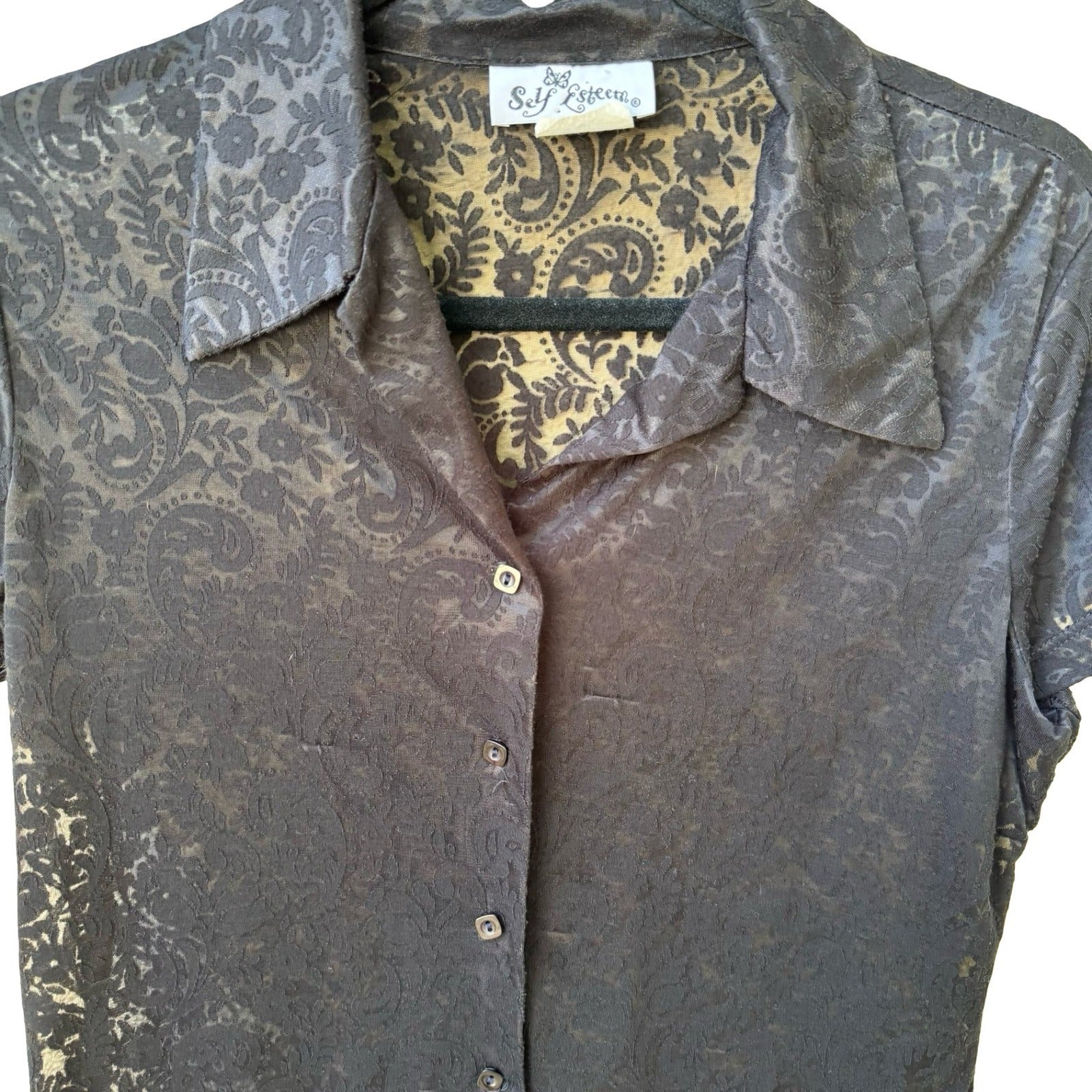 Self Esteem Vintage 90s Y2K Burnout Paisley Devore Sheer Gothic Grunge Shirt L