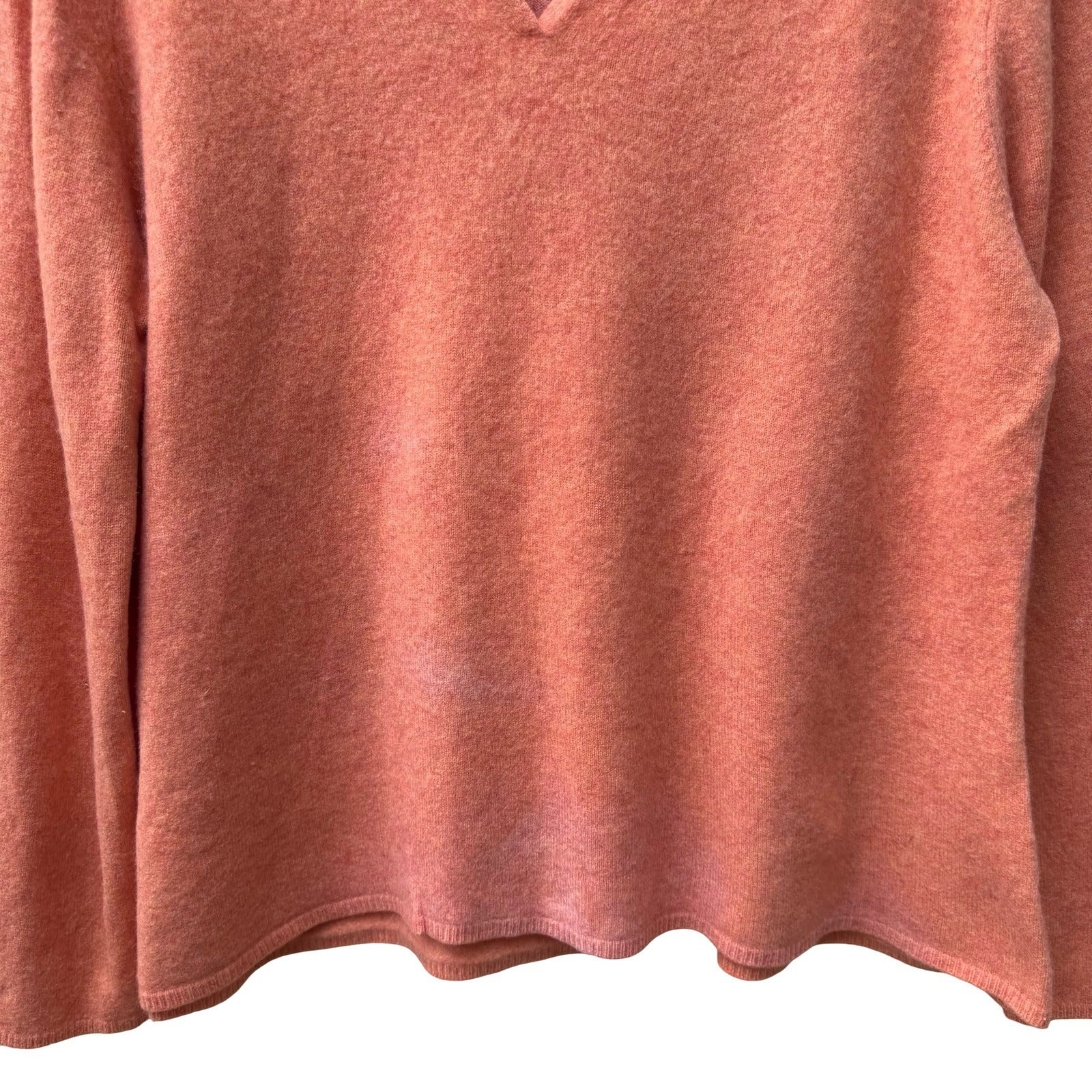 Lands End 100% Cashmere Preppy Minimalist Natural Fiber Polo Sweater Orange XL