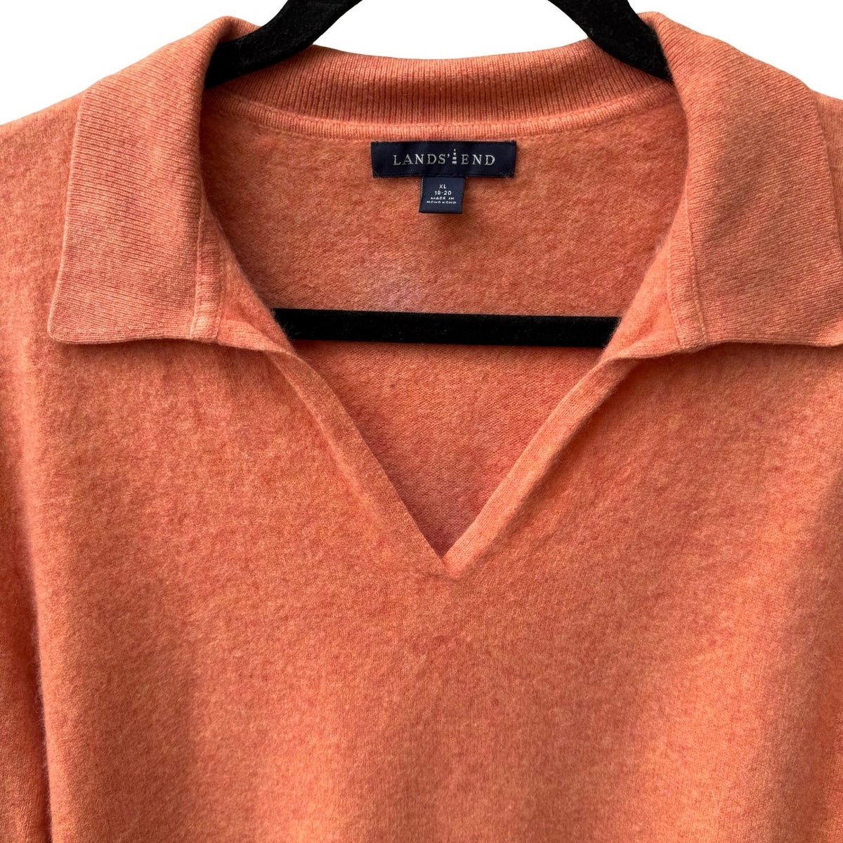 Lands End 100% Cashmere Preppy Minimalist Natural Fiber Polo Sweater Orange XL