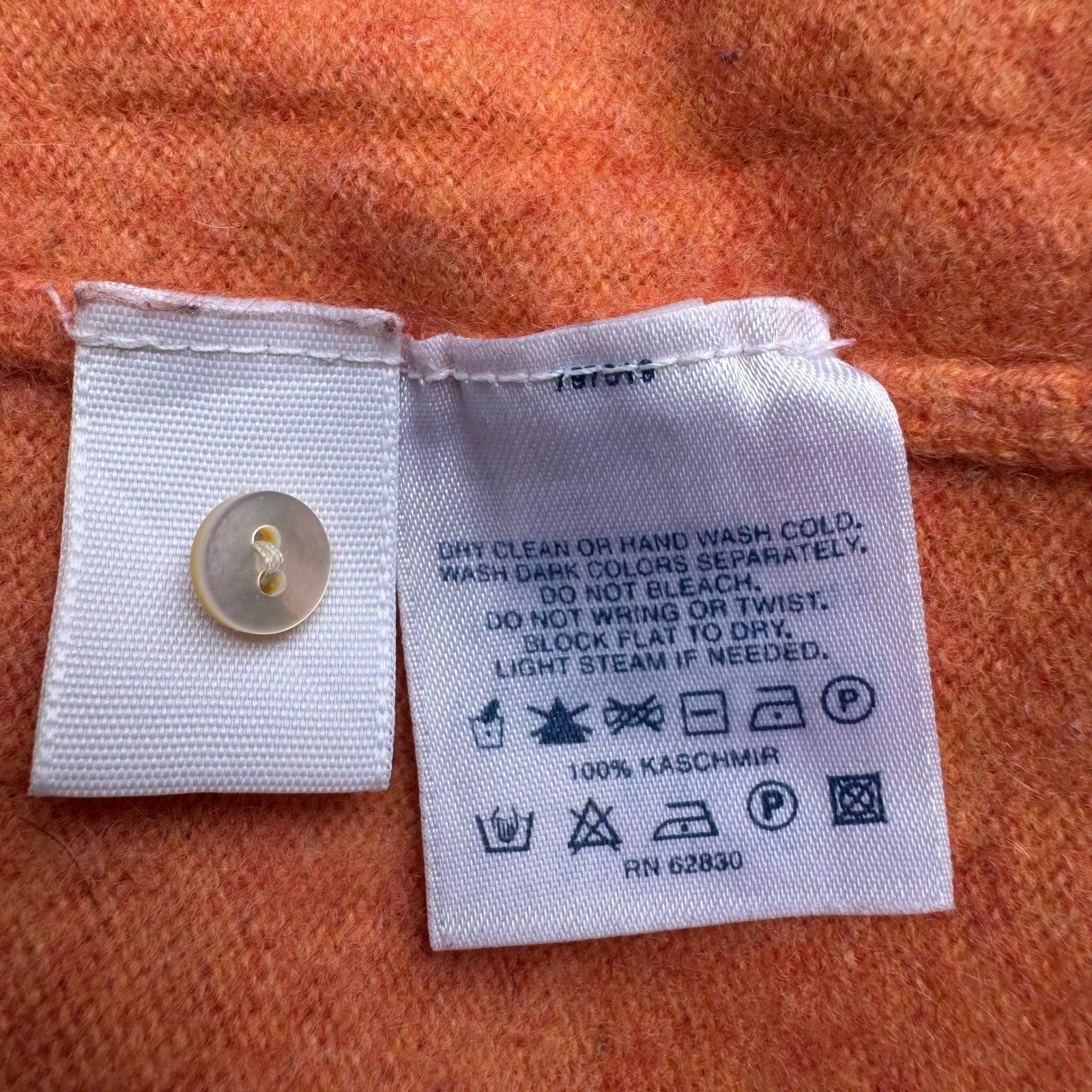 Lands End 100% Cashmere Preppy Minimalist Natural Fiber Polo Sweater Orange XL