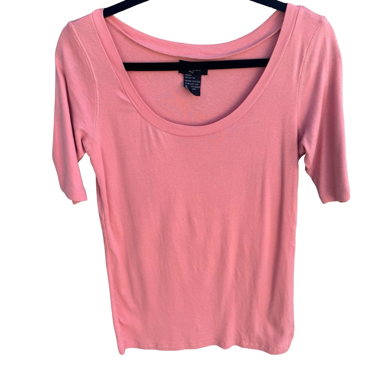Hot in Hollywood Pink Scoop Neck Elbow Sleeve 100% Cotton Top Womens Medium