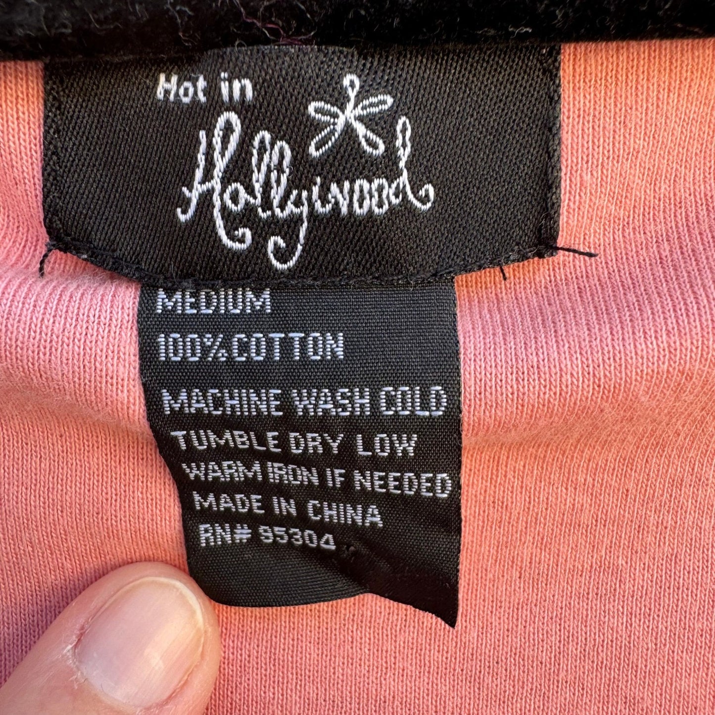 Hot in Hollywood Pink Scoop Neck Elbow Sleeve 100% Cotton Top Womens Medium