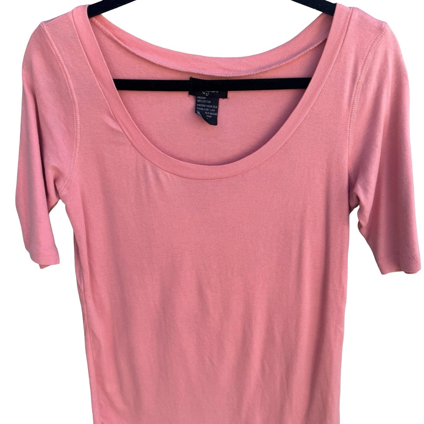 Hot in Hollywood Pink Scoop Neck Elbow Sleeve 100% Cotton Top Womens Medium