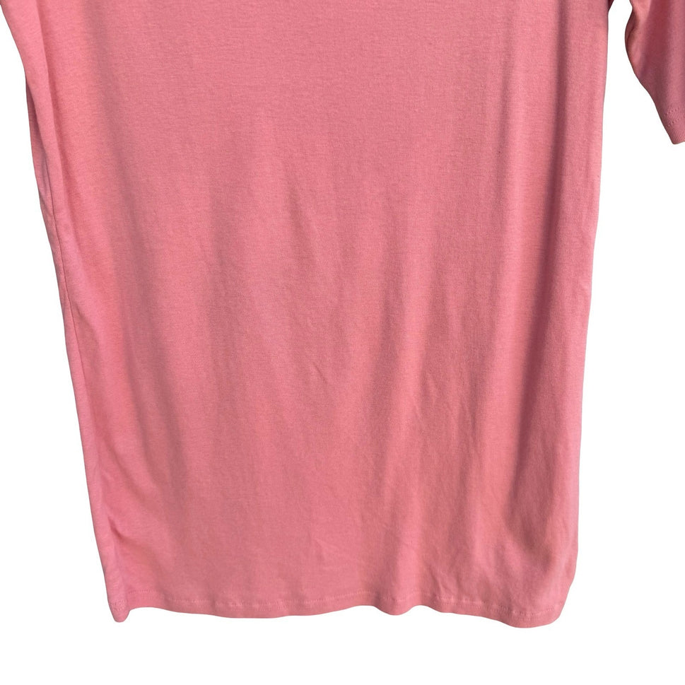 Hot in Hollywood Pink Scoop Neck Elbow Sleeve 100% Cotton Top Womens Medium