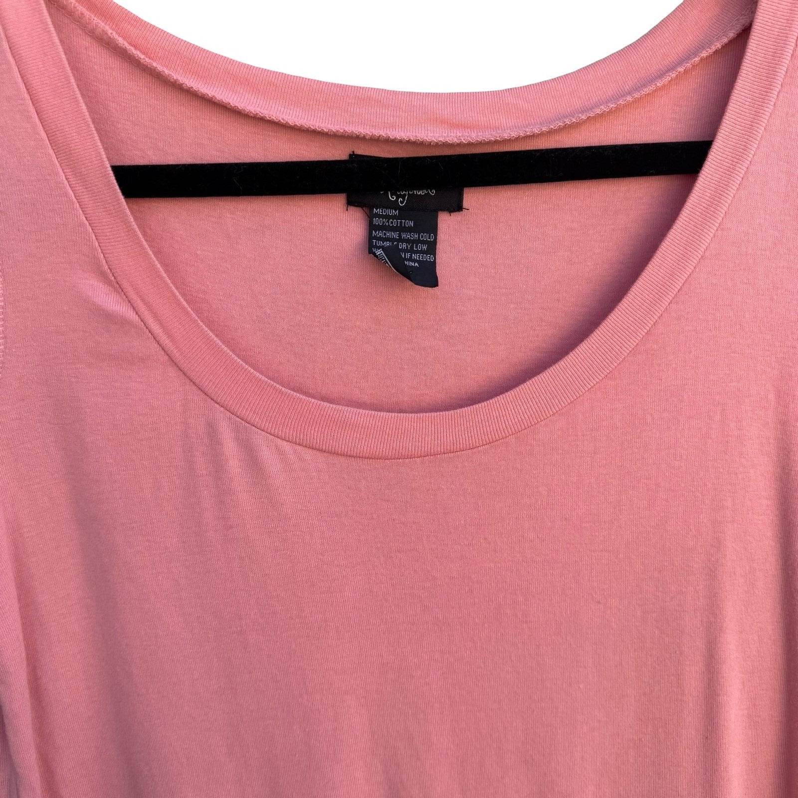 Hot in Hollywood Pink Scoop Neck Elbow Sleeve 100% Cotton Top Womens Medium