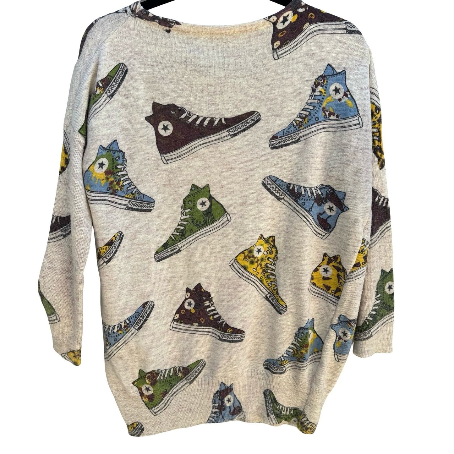 Vintage Style Sneaker Print Novelty Knit Sweater Oatmeal Sneakerhead Kitschy XL