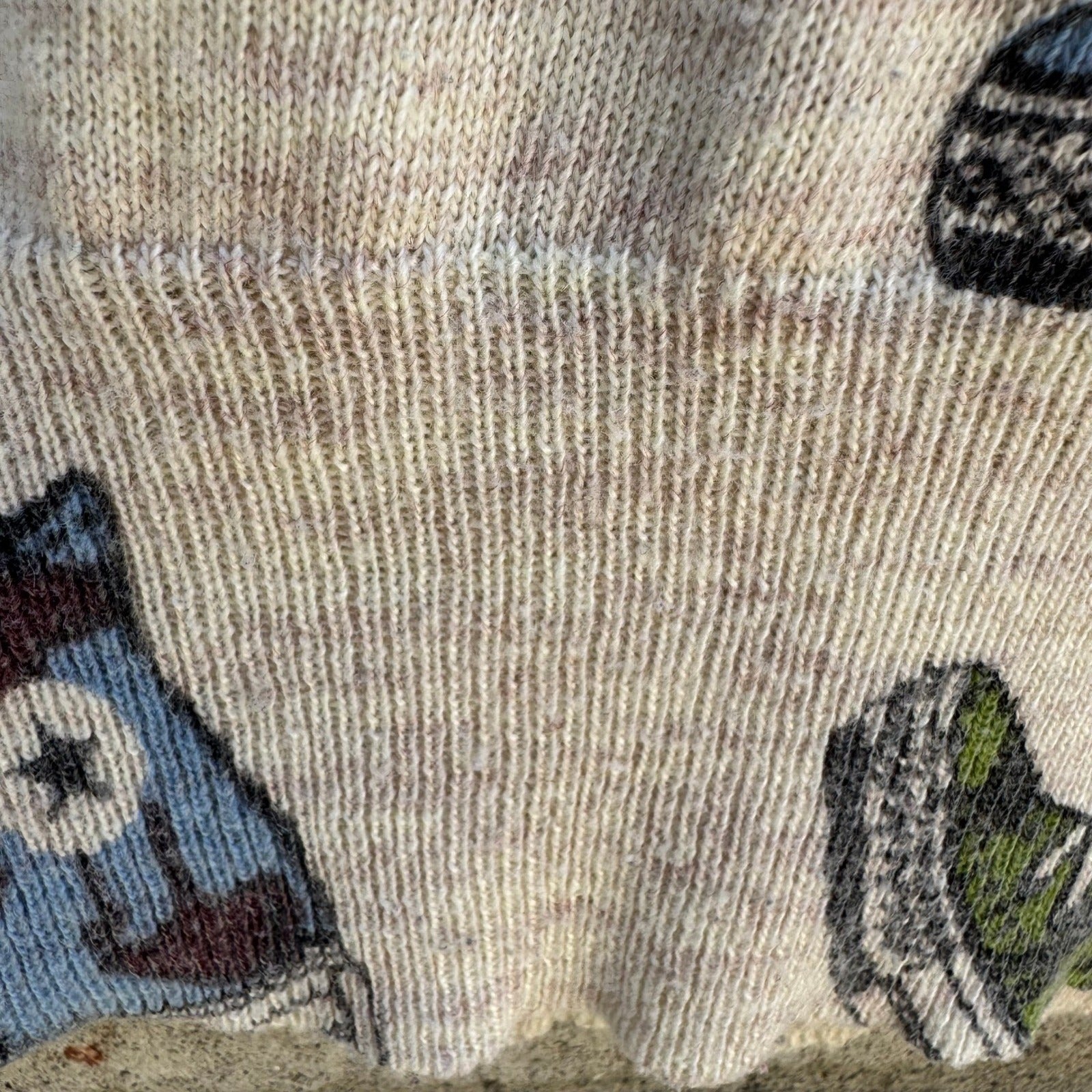 Vintage Style Sneaker Print Novelty Knit Sweater Oatmeal Sneakerhead Kitschy XL