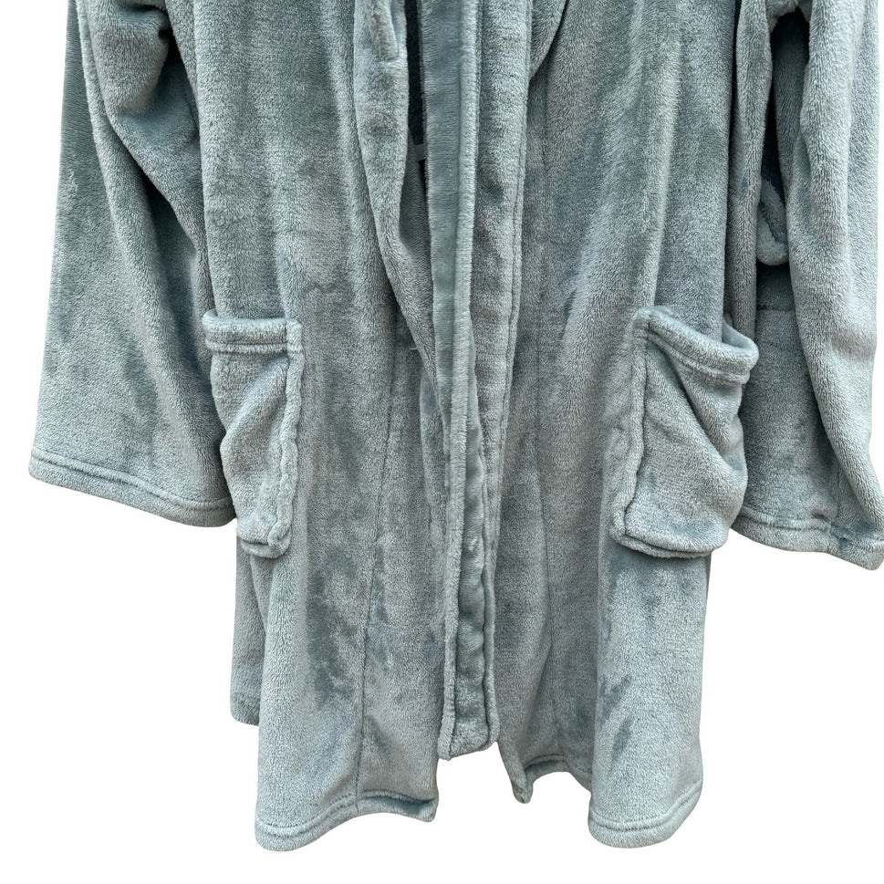 Mythology Plush Fleece Robe Sage Green One Size Fits Most Shawl Collar Soft Wrap