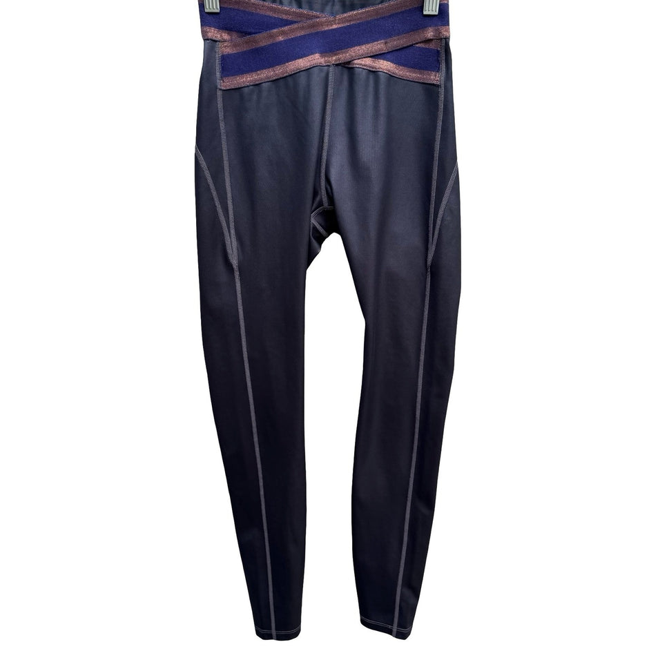 Nylora Criss-Cross Metallic Waistband Activewear Gym Leggings Balletcore Grey XS