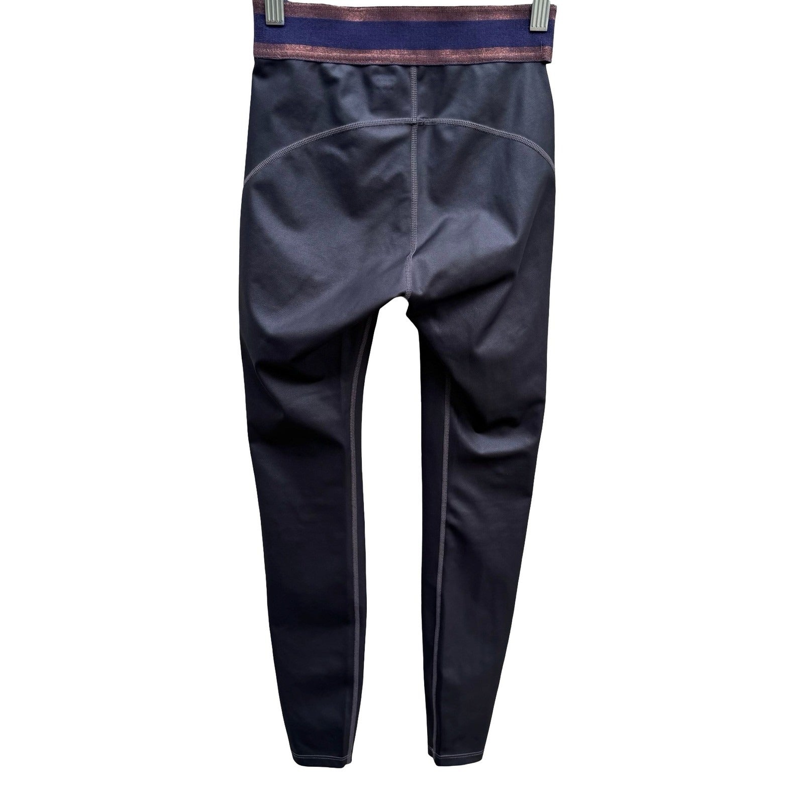 Nylora Criss-Cross Metallic Waistband Activewear Gym Leggings Balletcore Grey XS