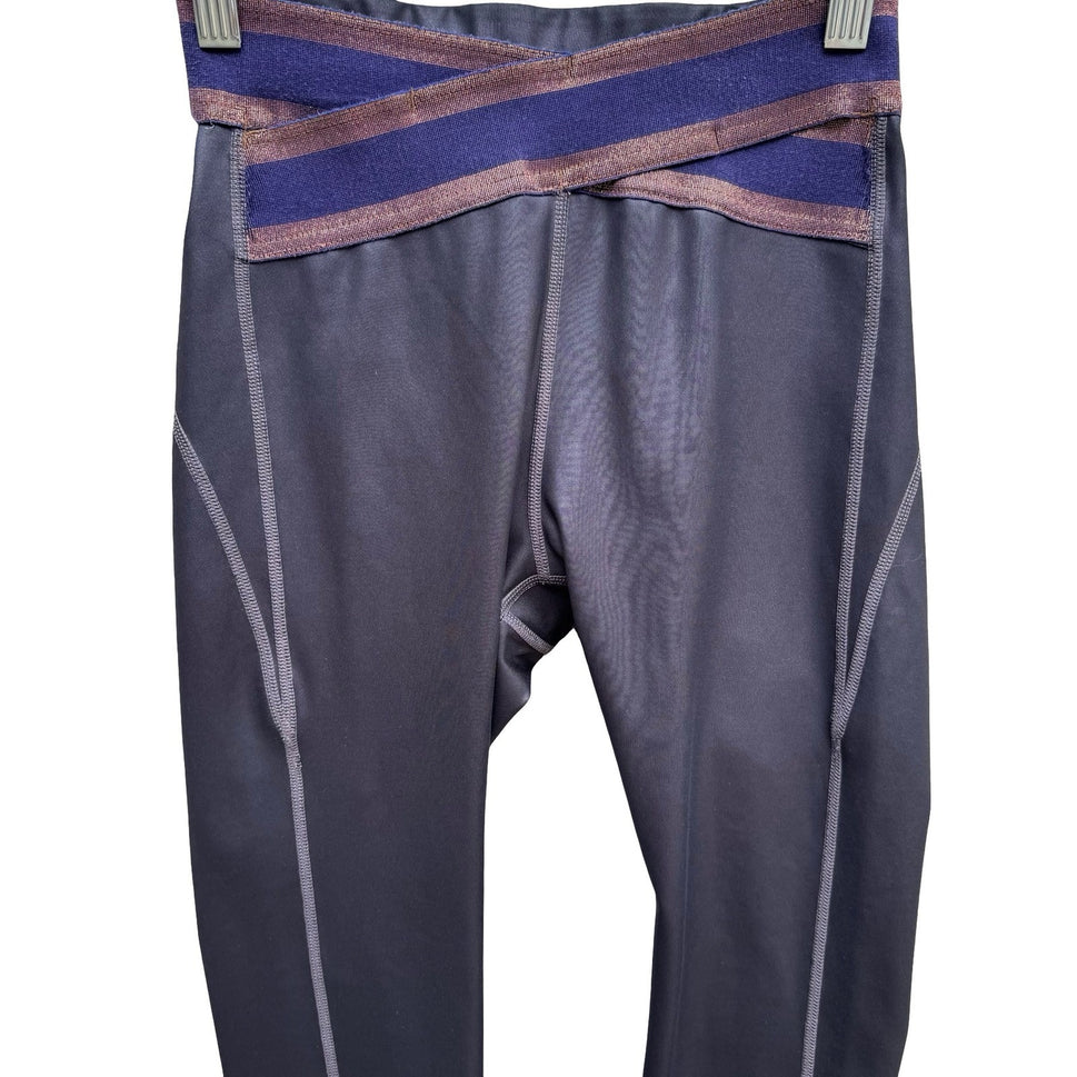 Nylora Criss-Cross Metallic Waistband Activewear Gym Leggings Balletcore Grey XS