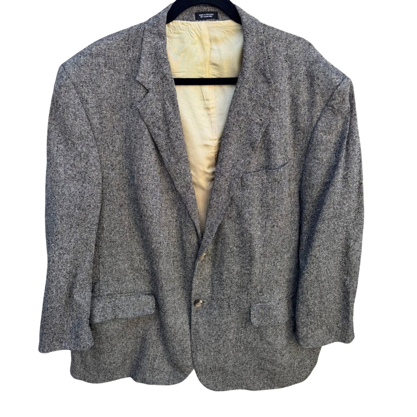 Geoffrey Beene Vintage Mens 48R Silk Blazer Grey Salt Pepper Tweed Sport Coat