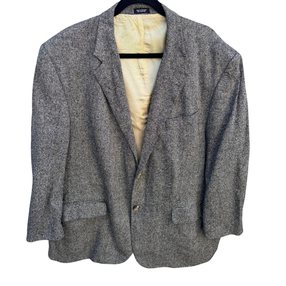 Geoffrey Beene Vintage Mens 48R Silk Blazer Grey Salt Pepper Tweed Sport Coat