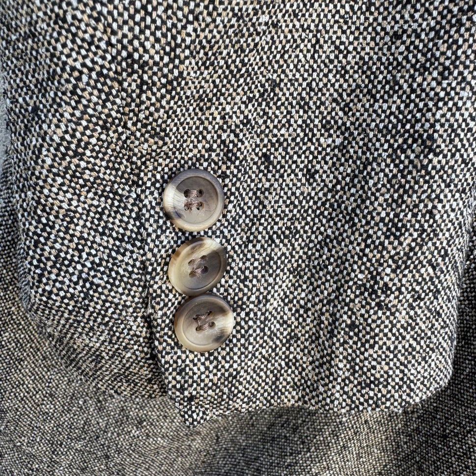 Geoffrey Beene Vintage Mens 48R Silk Blazer Grey Salt Pepper Tweed Sport Coat