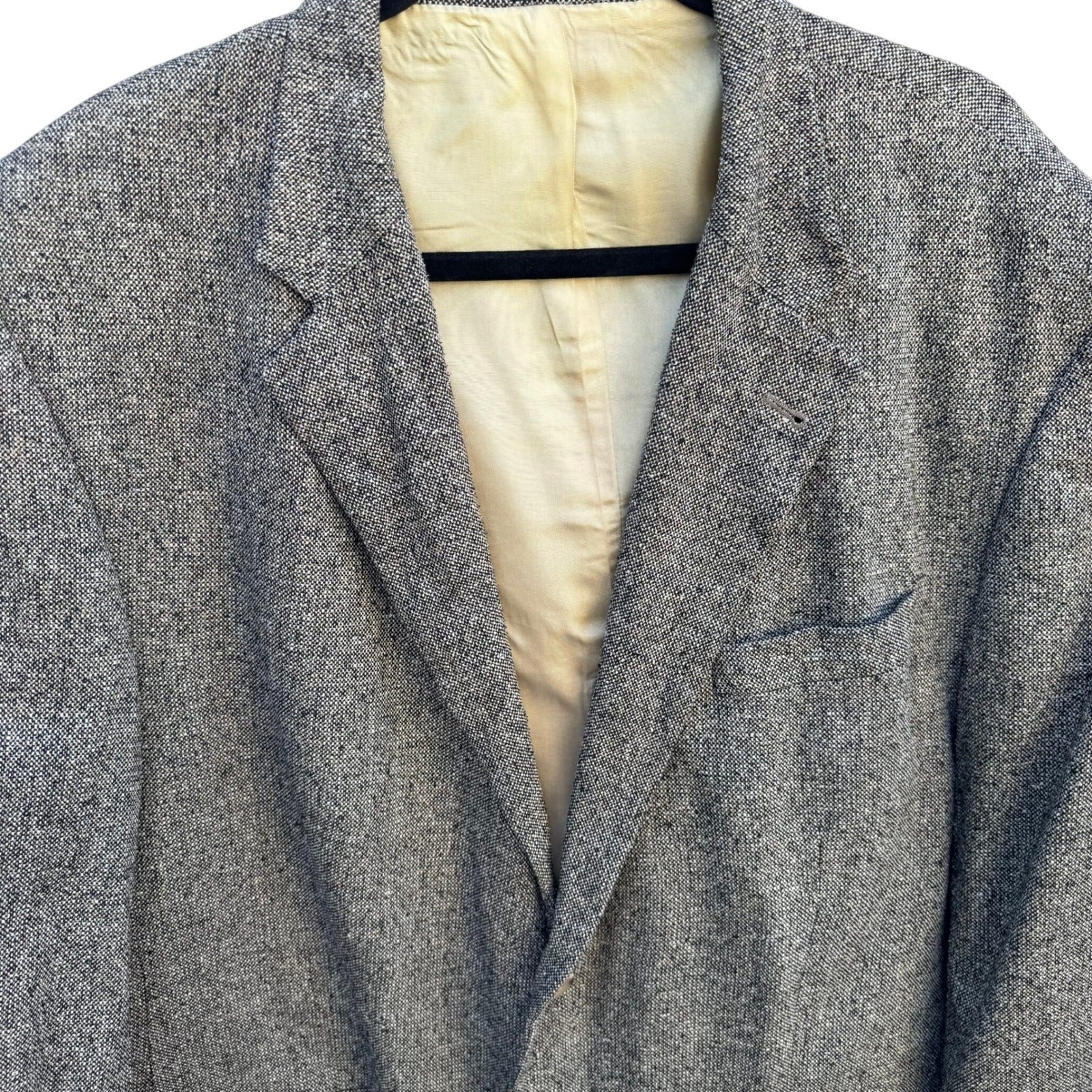 Geoffrey Beene Vintage Mens 48R Silk Blazer Grey Salt Pepper Tweed Sport Coat