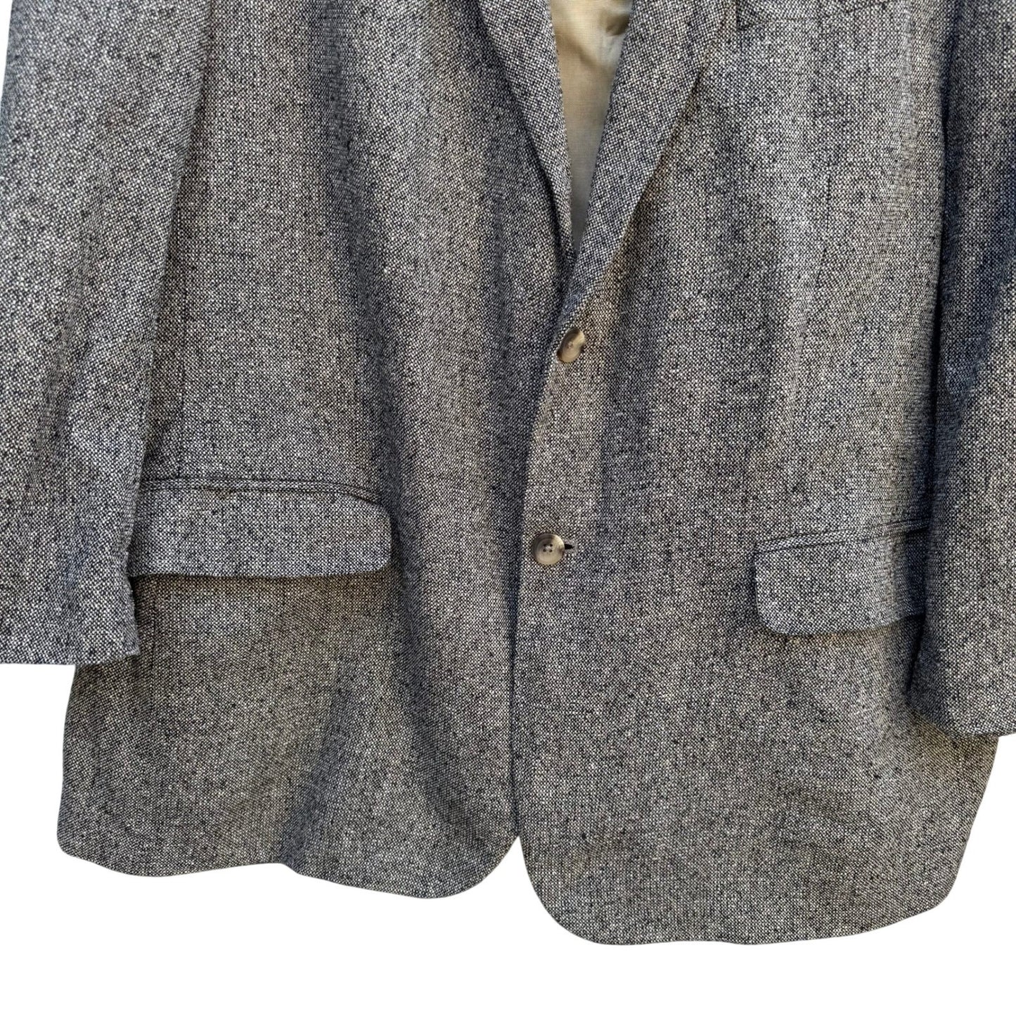 Geoffrey Beene Vintage Mens 48R Silk Blazer Grey Salt Pepper Tweed Sport Coat
