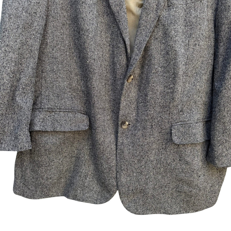 Geoffrey Beene Vintage Mens 48R Silk Blazer Grey Salt Pepper Tweed Sport Coat