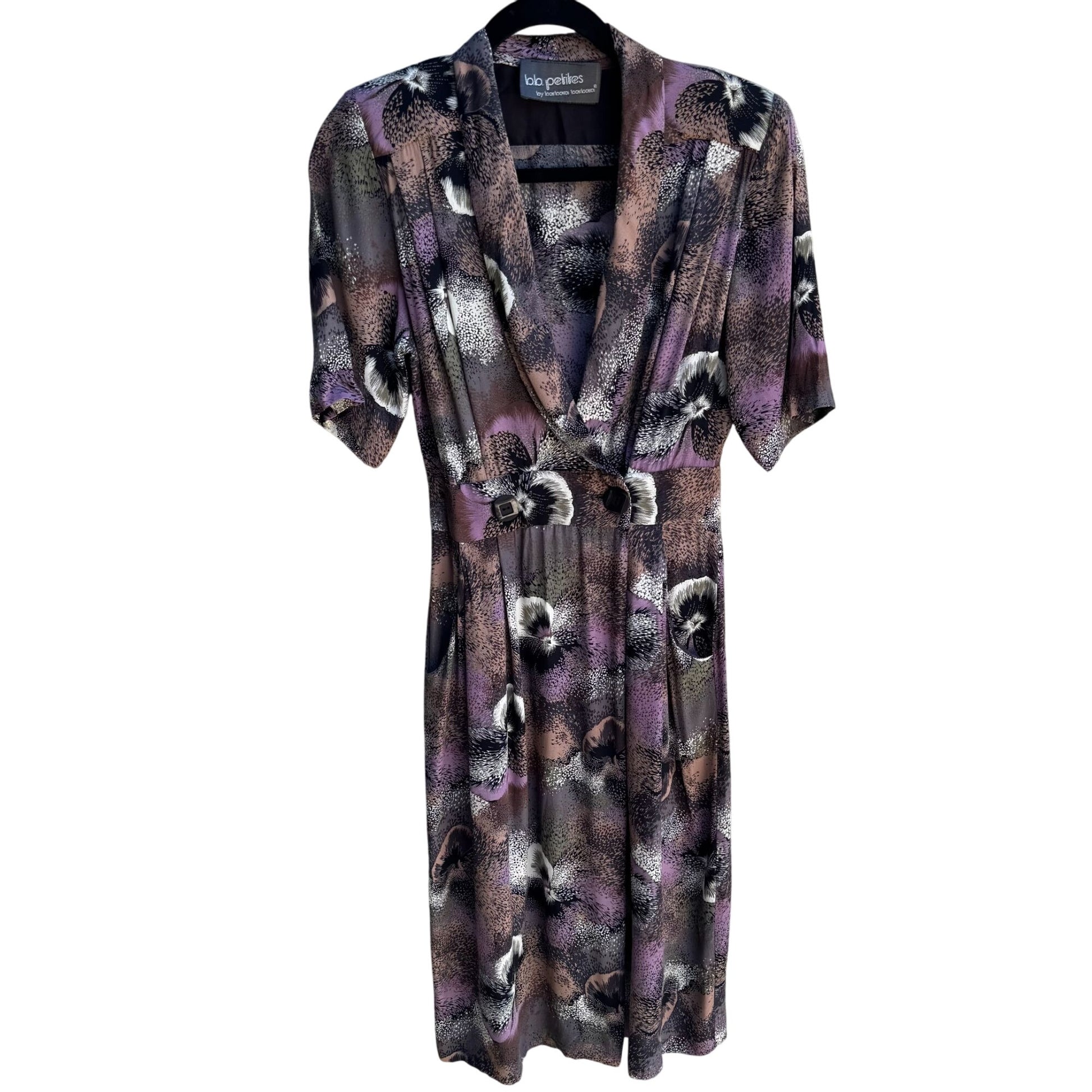 BB Petites By Barbara Barbara Vintage 80s Floral Print V Neck Short Sleeve Dress