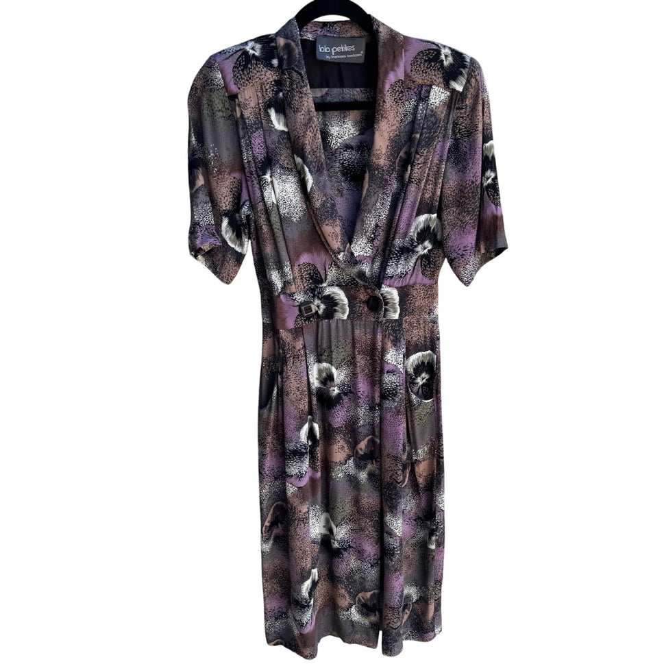 BB Petites By Barbara Barbara Vintage 80s Floral Print V Neck Short Sleeve Dress