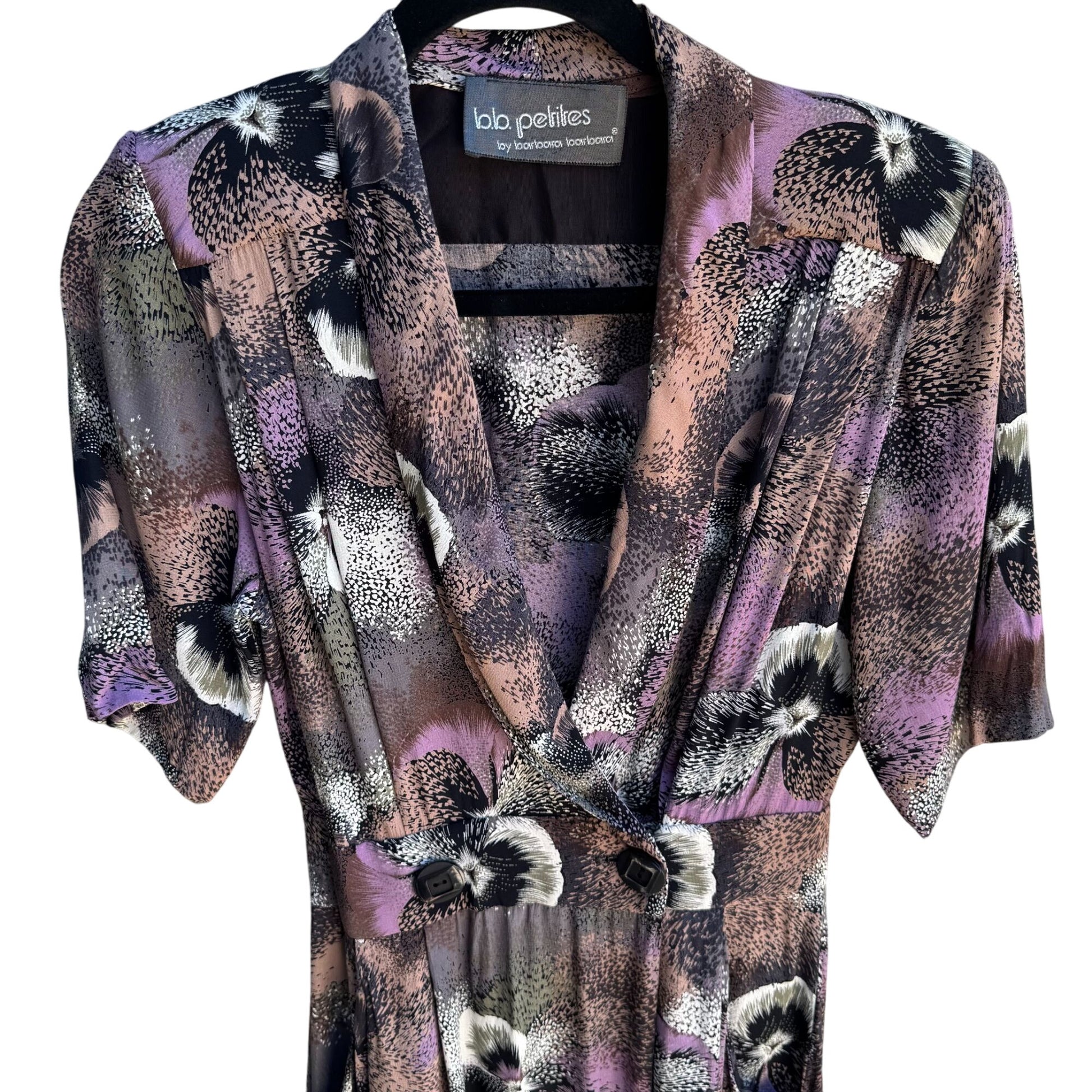 BB Petites By Barbara Barbara Vintage 80s Floral Print V Neck Short Sleeve Dress