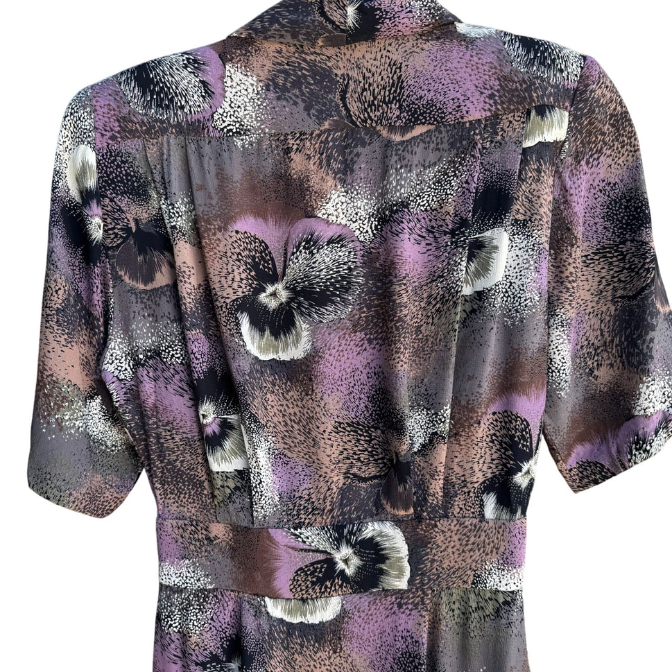 BB Petites By Barbara Barbara Vintage 80s Floral Print V Neck Short Sleeve Dress