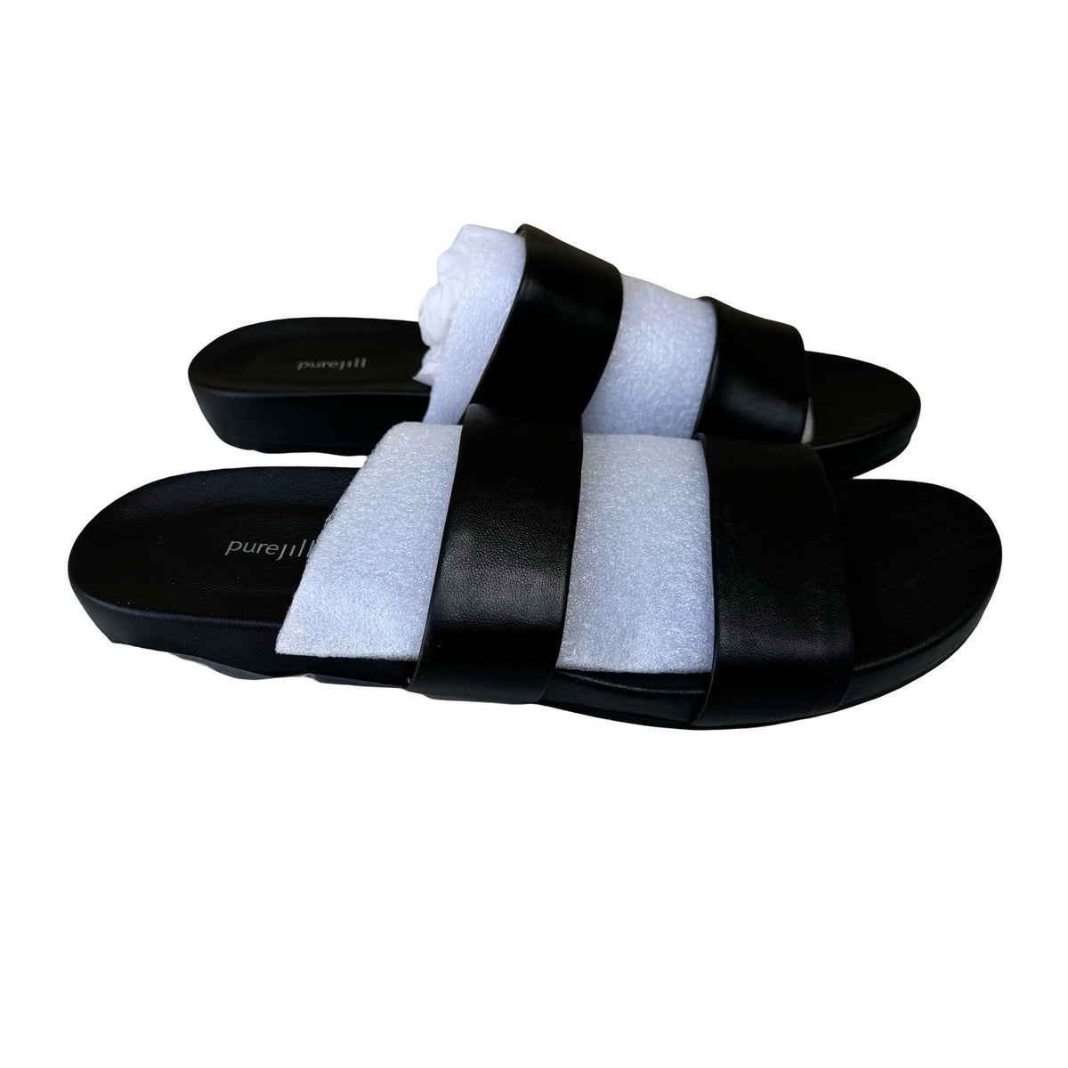 Pure Jill Double Strap Minimalist Leather Slides Sandals Black Womens 11M NEW