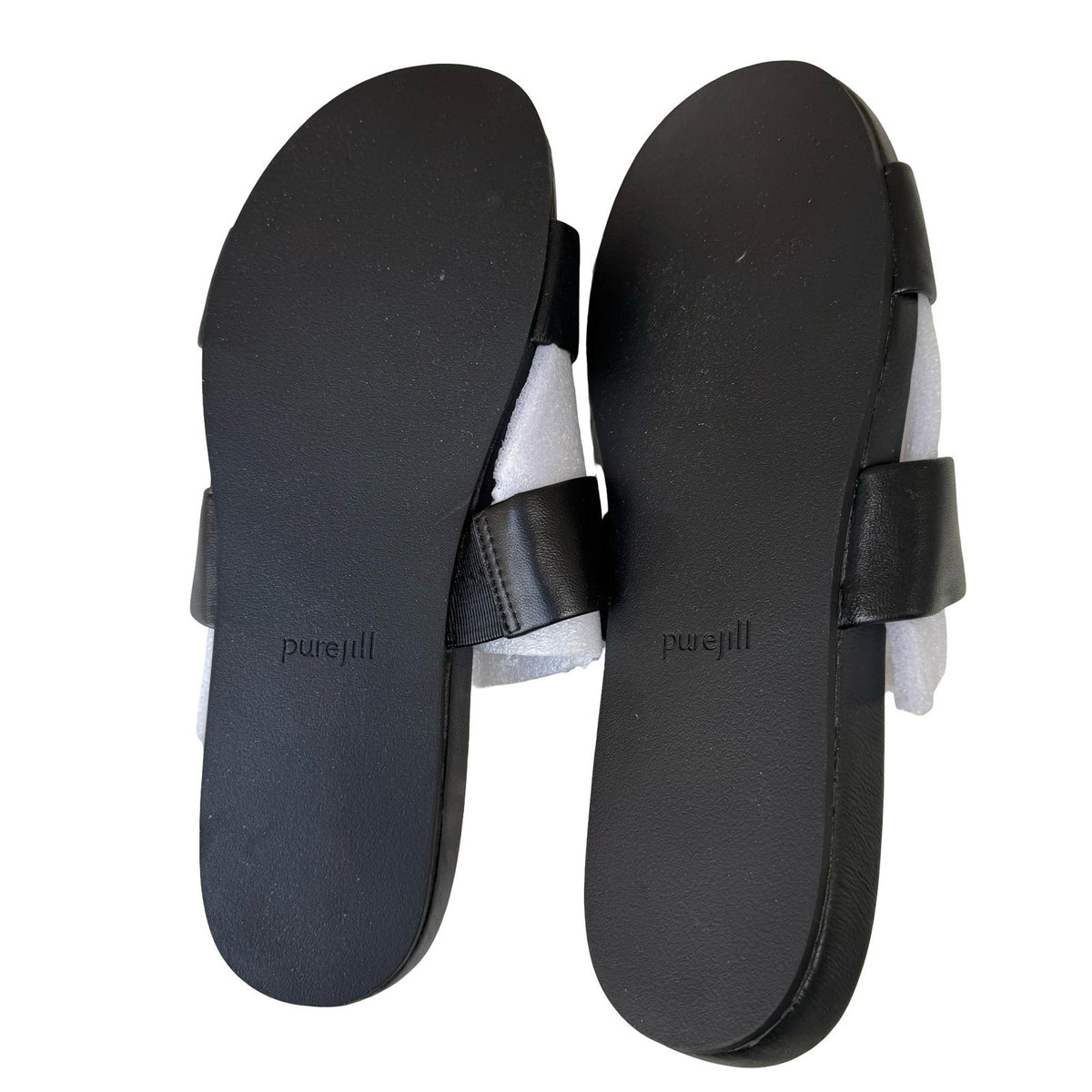 Pure Jill Double Strap Minimalist Leather Slides Sandals Black Womens 11M NEW