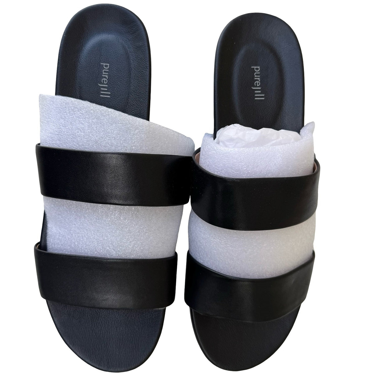 Pure Jill Double Strap Minimalist Leather Slides Sandals Black Womens 11M NEW