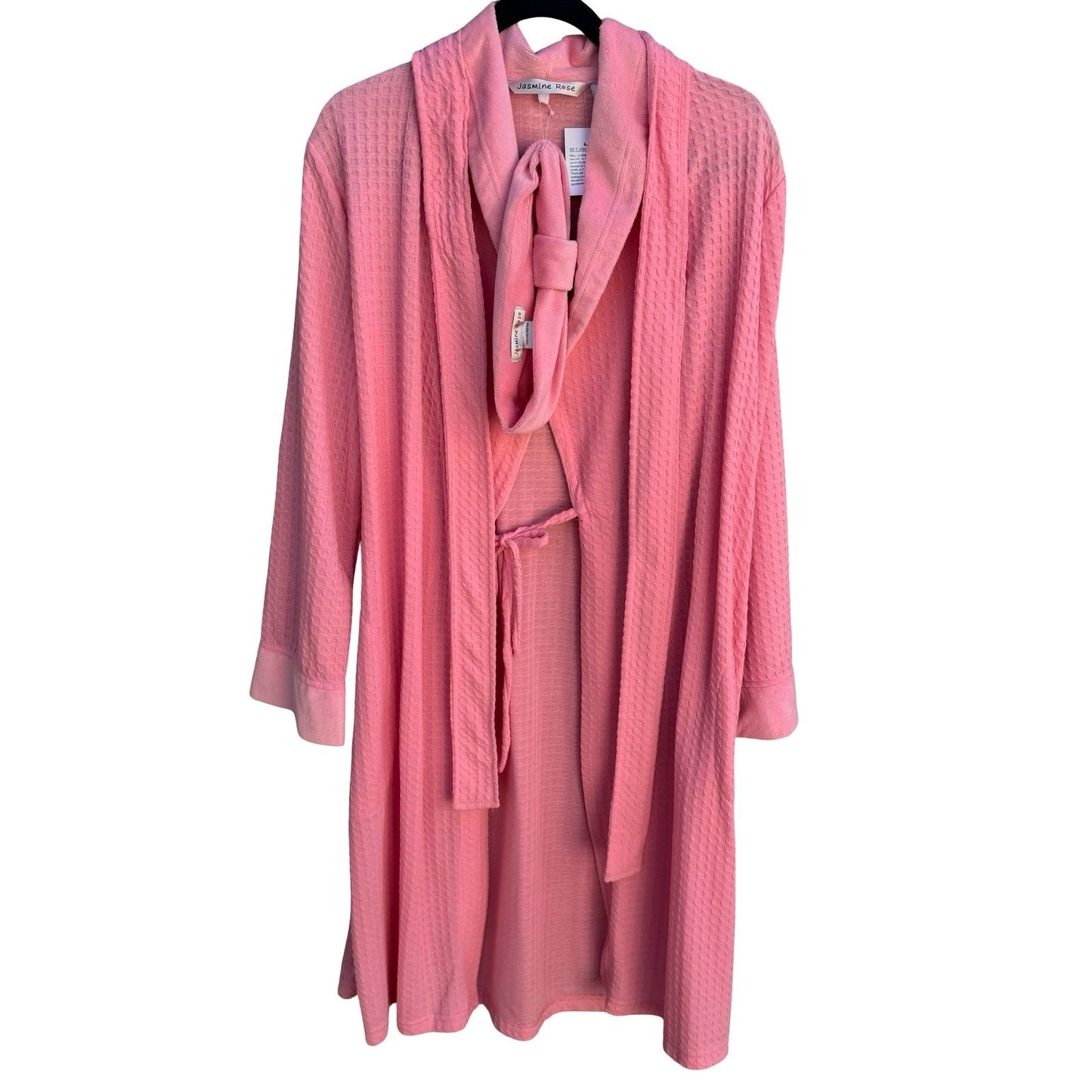 Jasmine Rose Pink Waffle Knit Robe Headband Set Large 312225 Loungewear Cozy NEW