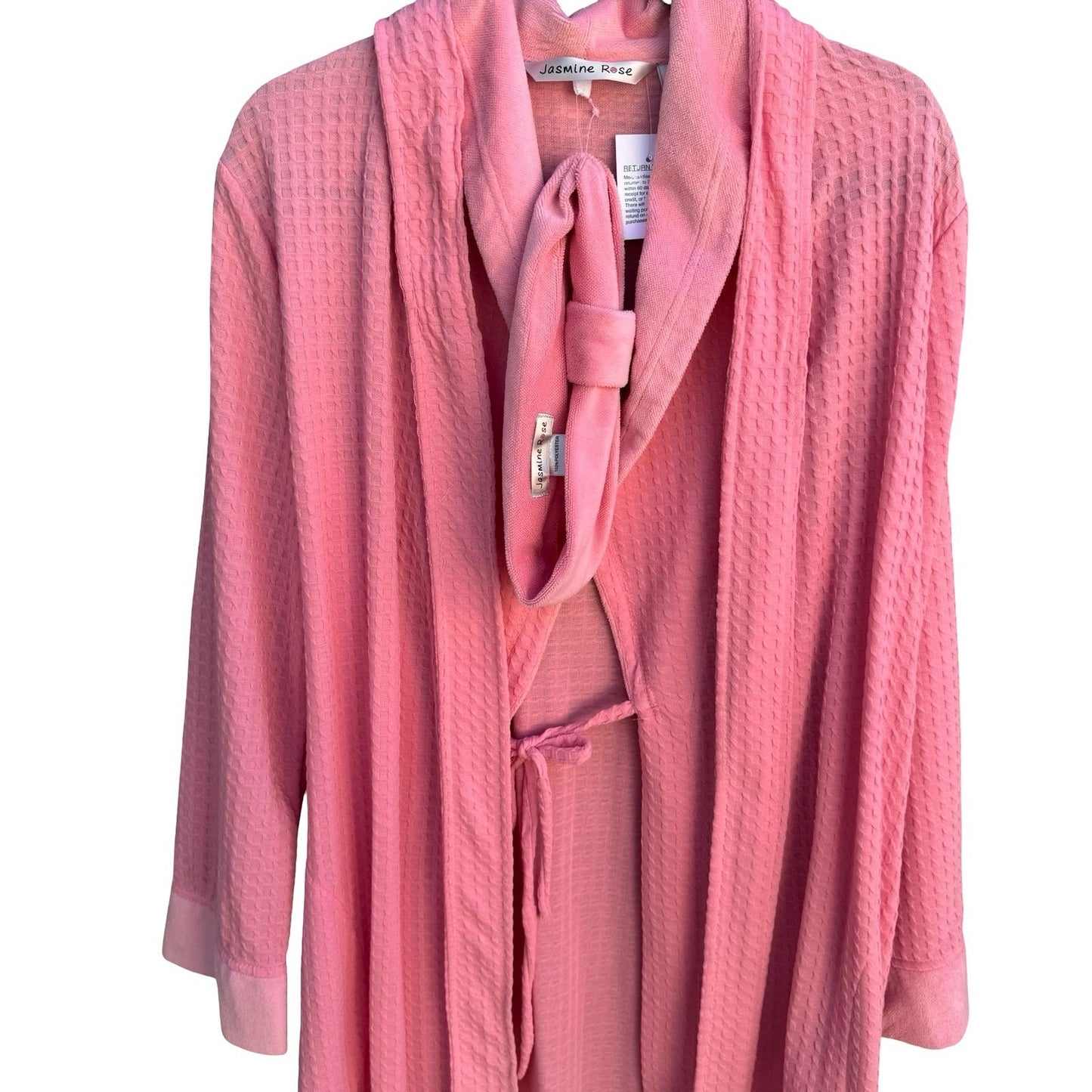 Jasmine Rose Pink Waffle Knit Robe Headband Set Large 312225 Loungewear Cozy NEW