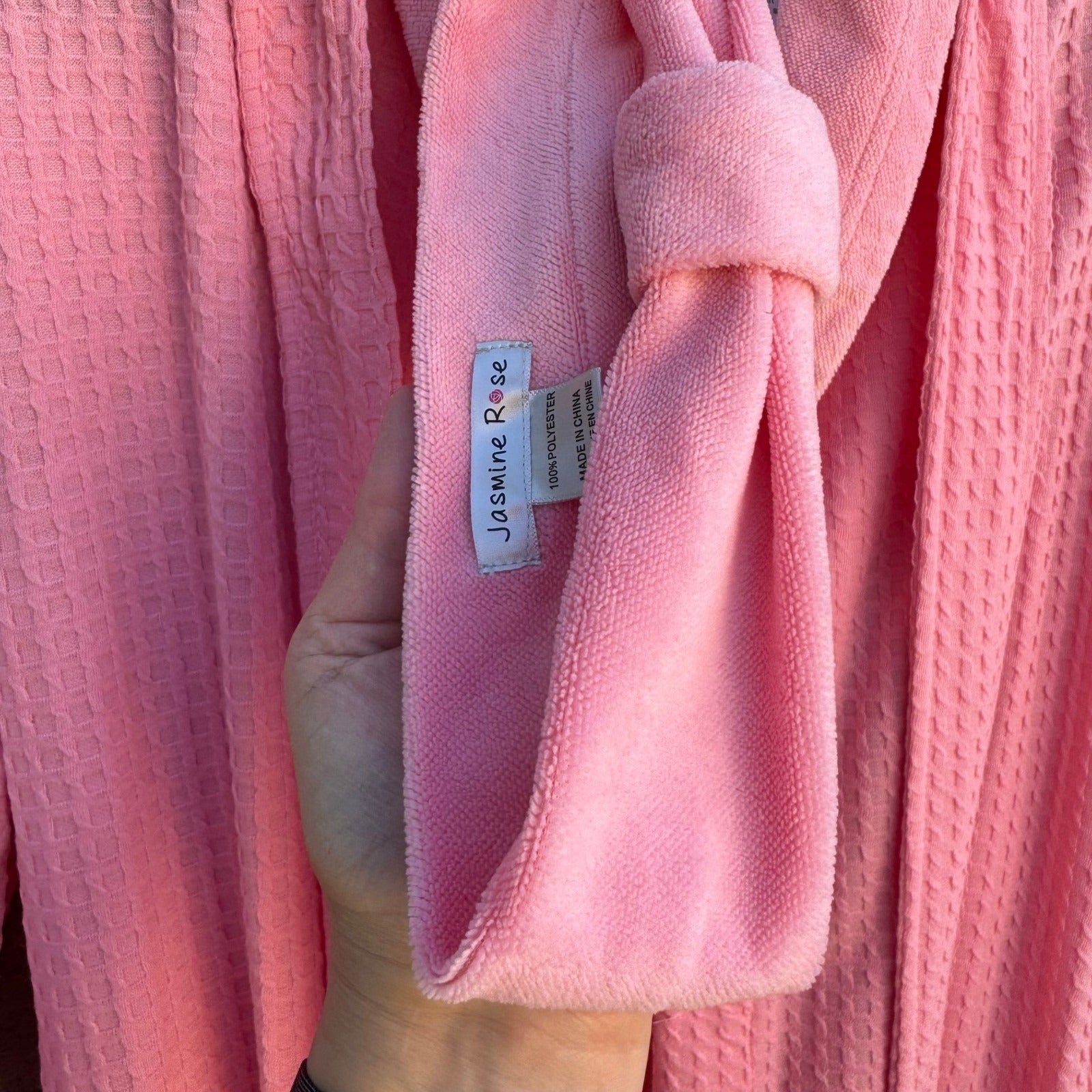 Jasmine Rose Pink Waffle Knit Robe Headband Set Large 312225 Loungewear Cozy NEW